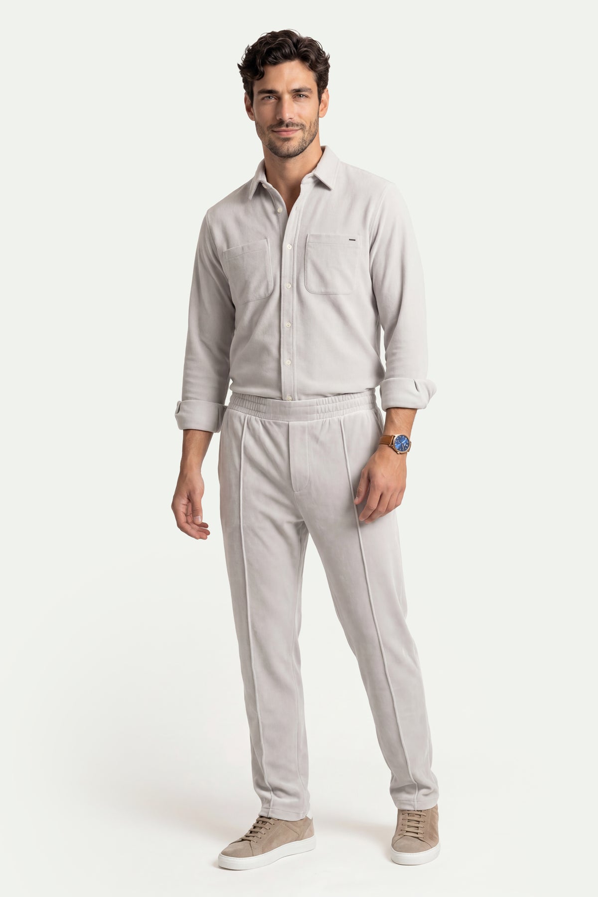 Erkek Krem Lyocell Spor Pantolon-SFMEA1037