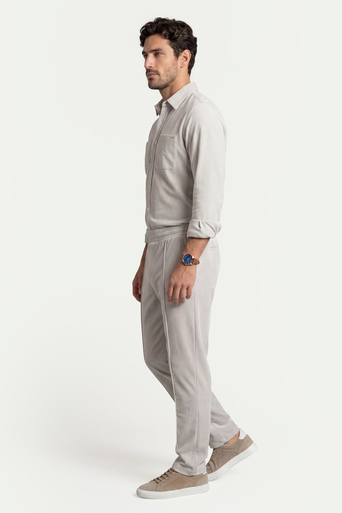 Erkek Krem Lyocell Spor Pantolon-SFMEA1037
