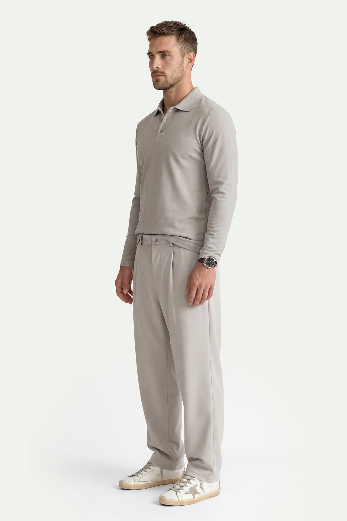 Erkek Koyu Taş Lyocell 3/4 Polo T-Shirt-SFMTI1024