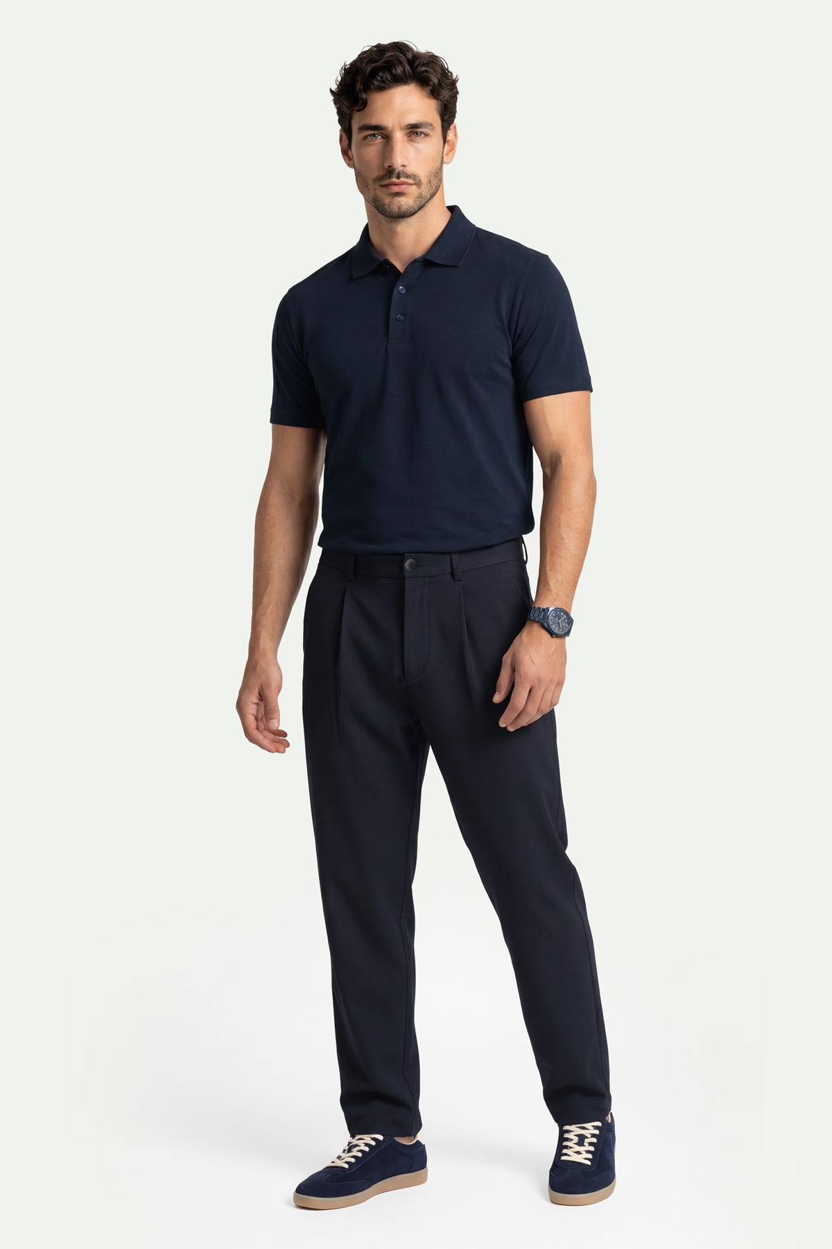 Erkek Lacivert Lyocell Polo T-Shirt-SFMTI1025