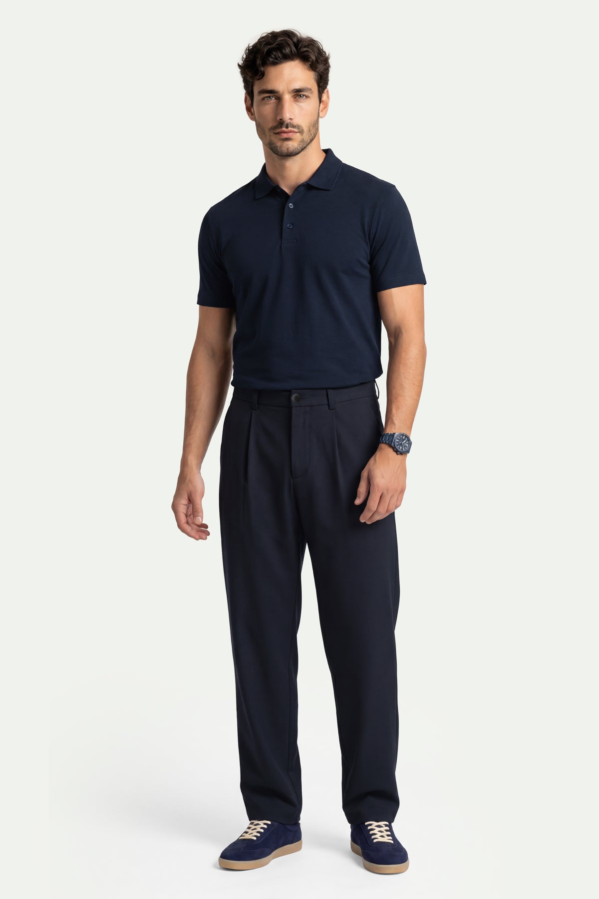 Erkek Lacivert Lyocell Polo T-Shirt-SFMTI1025
