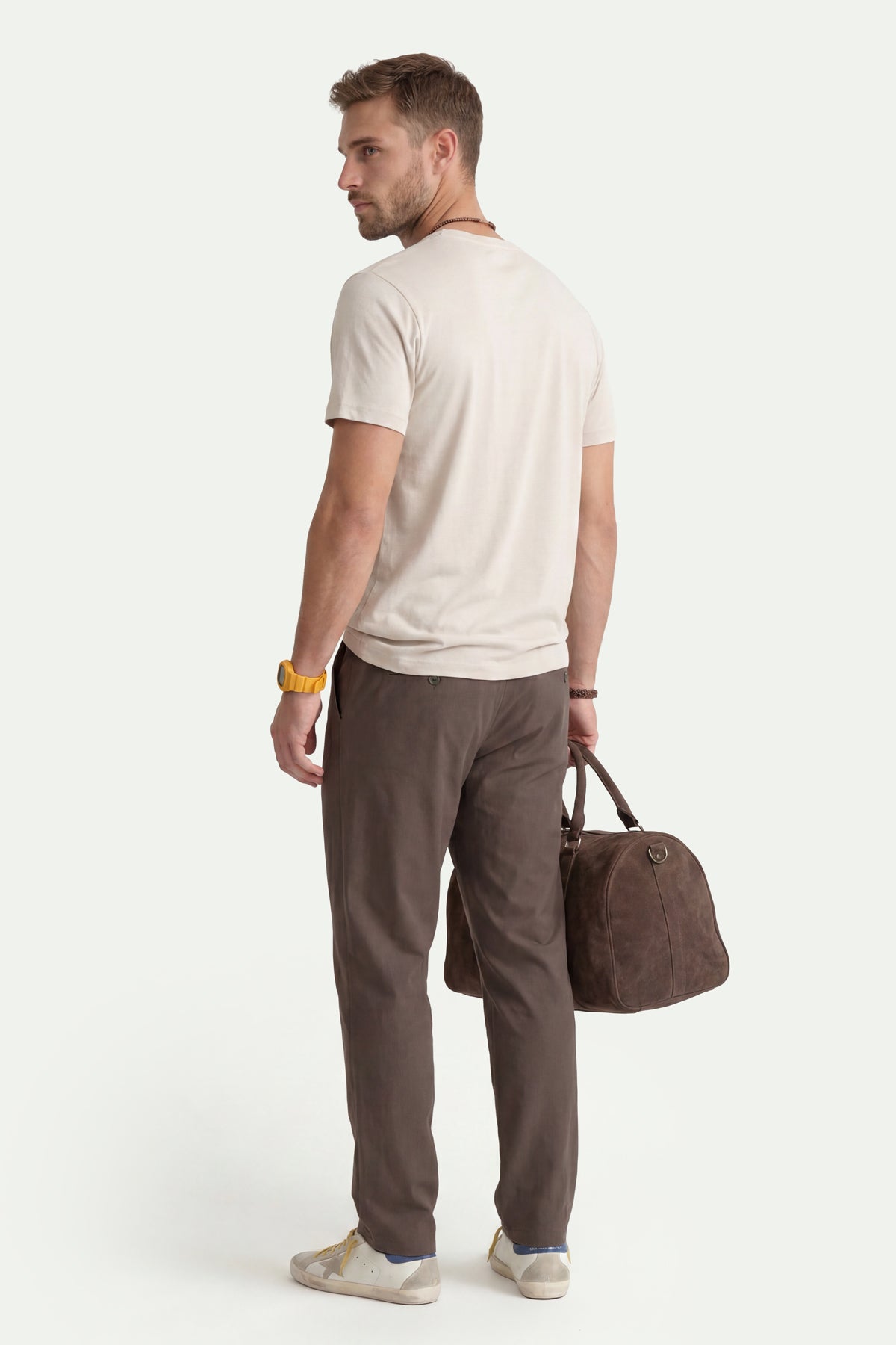 Erkek Taş Lyocell Oversize T-Shirt-SFMTI1029