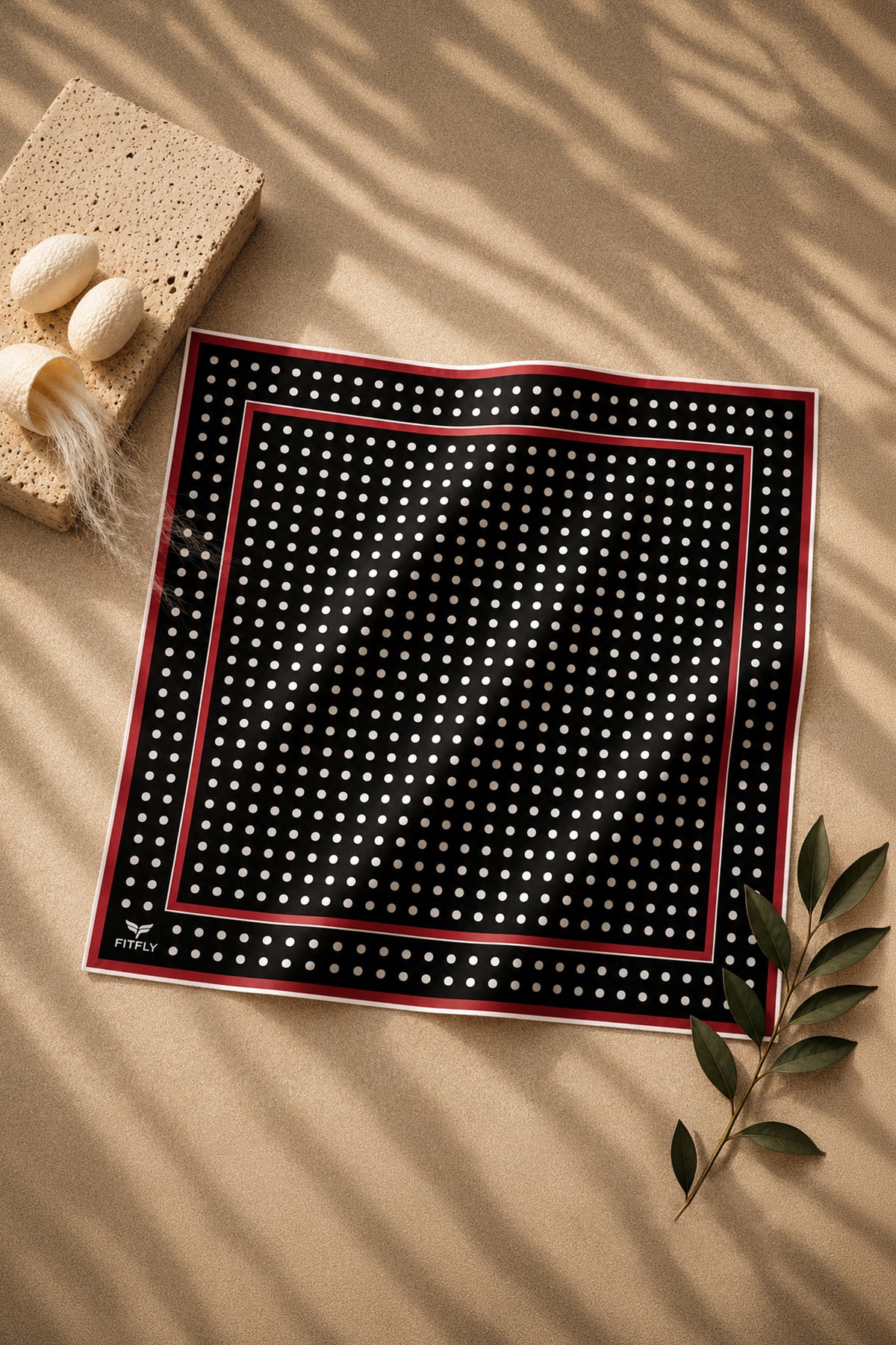 Puantiye Desenli Fitilli İpek Siyah Fular-26SFWFU0033