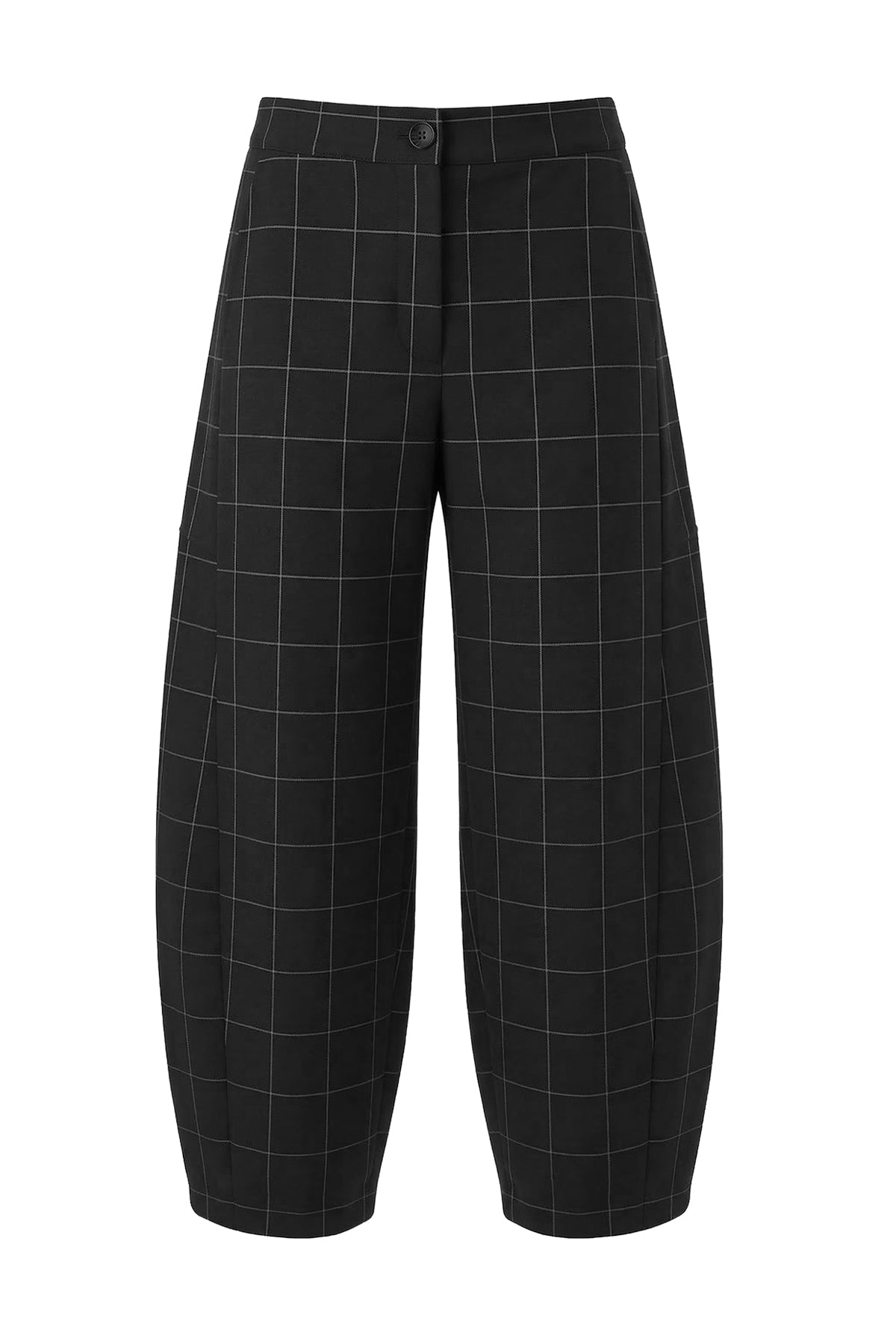 Kadın Siyah Ekose Barrel Pantolon-SFWPA0025