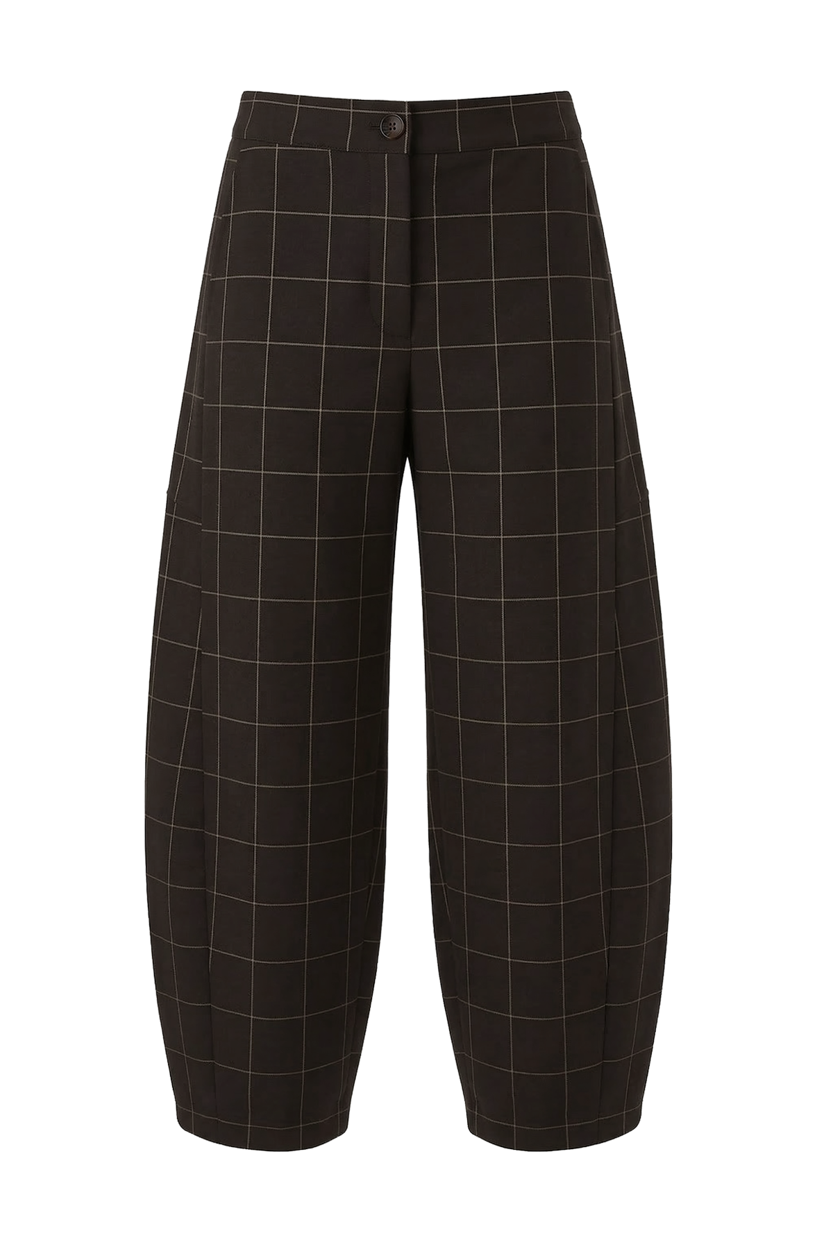 Kadın Kahverengi Ekose Barrel Pantolon-SFWPA0025