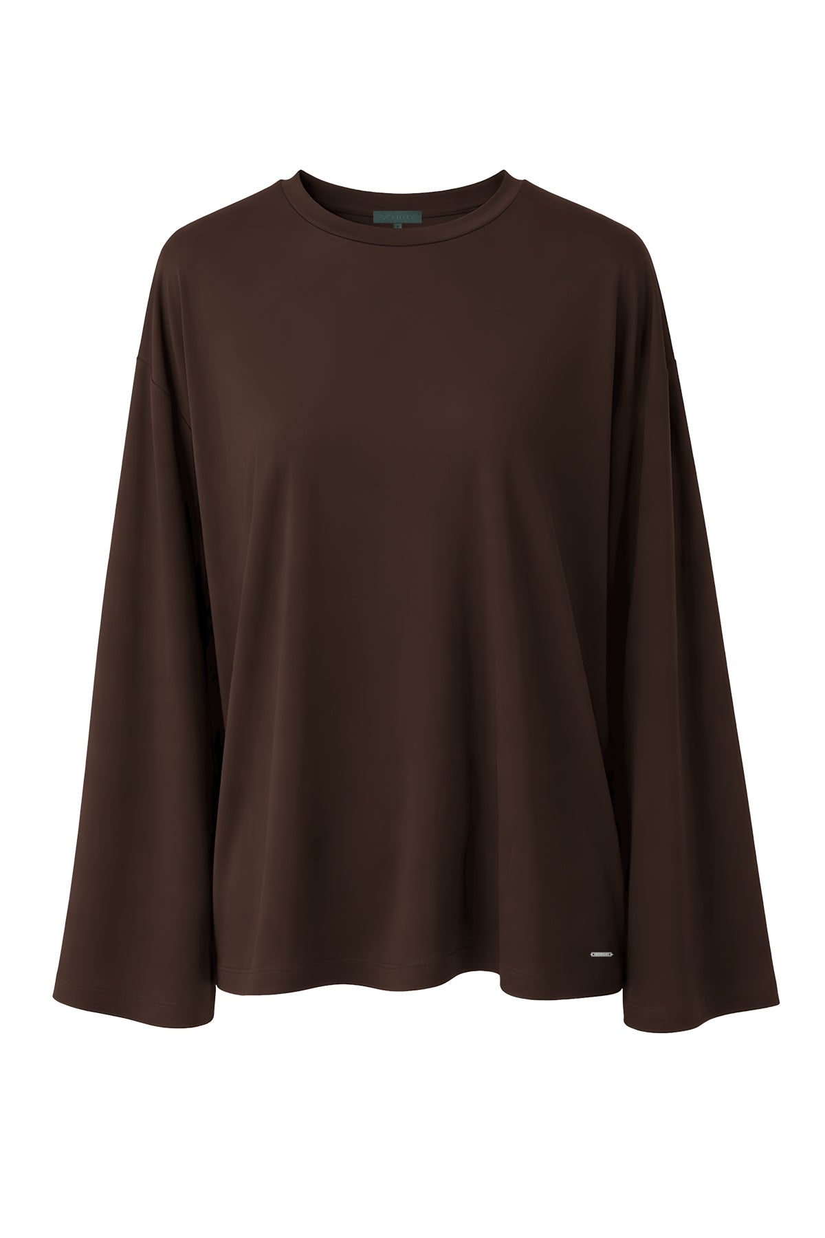 Kadın Kahverengi Lyocell Oversize 3/4 T-Shirt-SFWTI0022