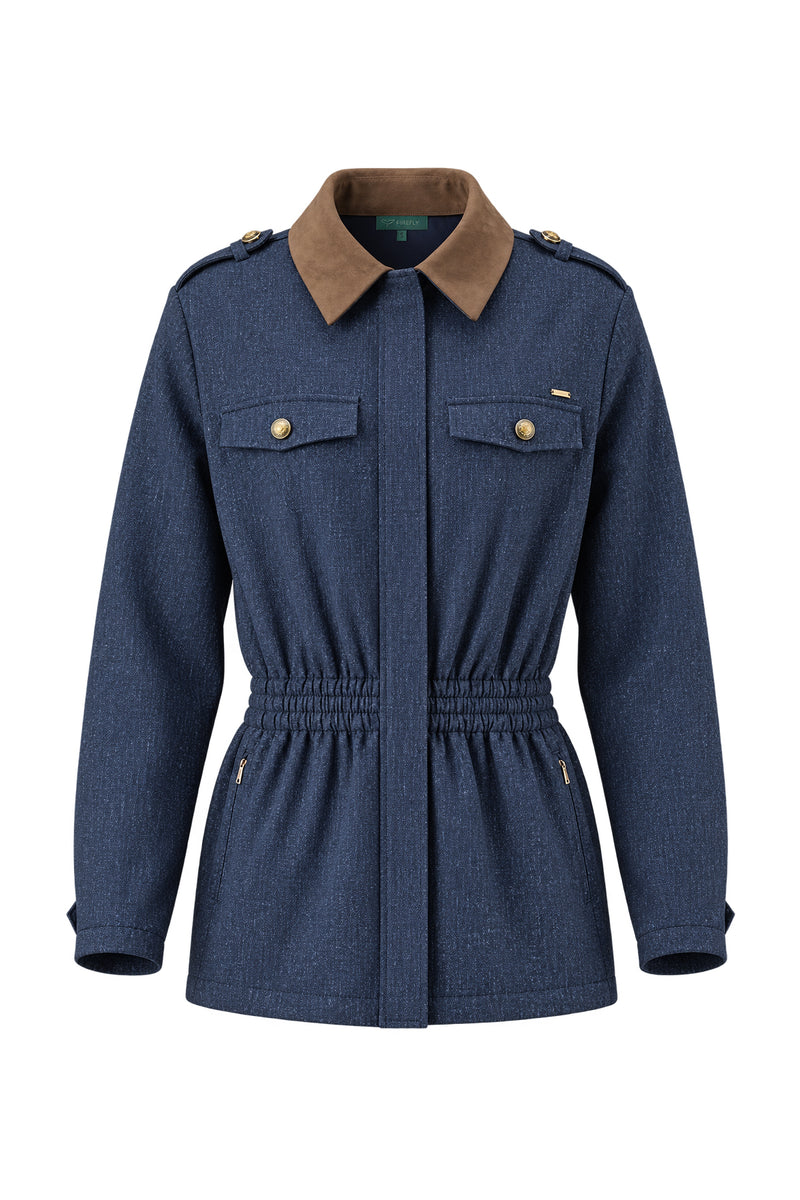 Kadın Mavi Denim Görünümlü Lastik Belli Ceket-WFWCE0035