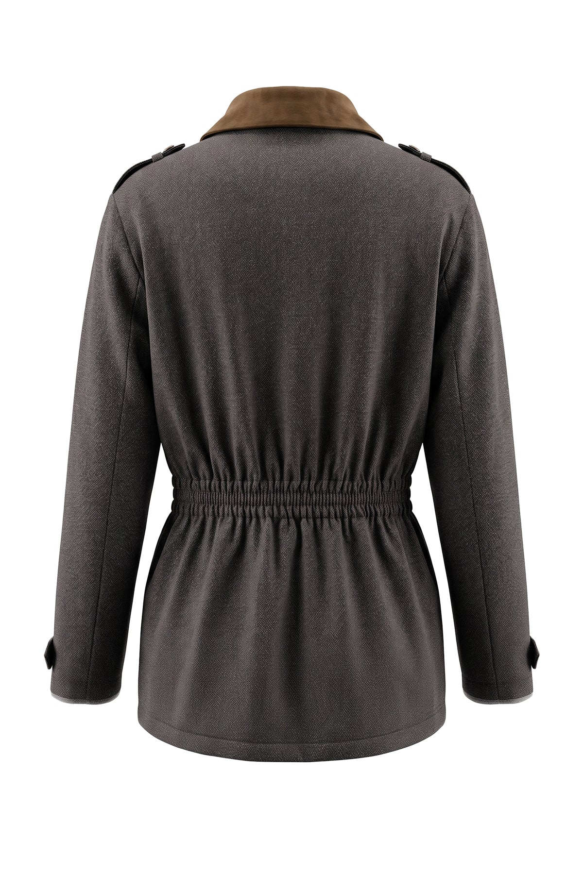 Kadın Kahverengi Denim Görünümlü Lastik Belli Ceket-WFWCE0035