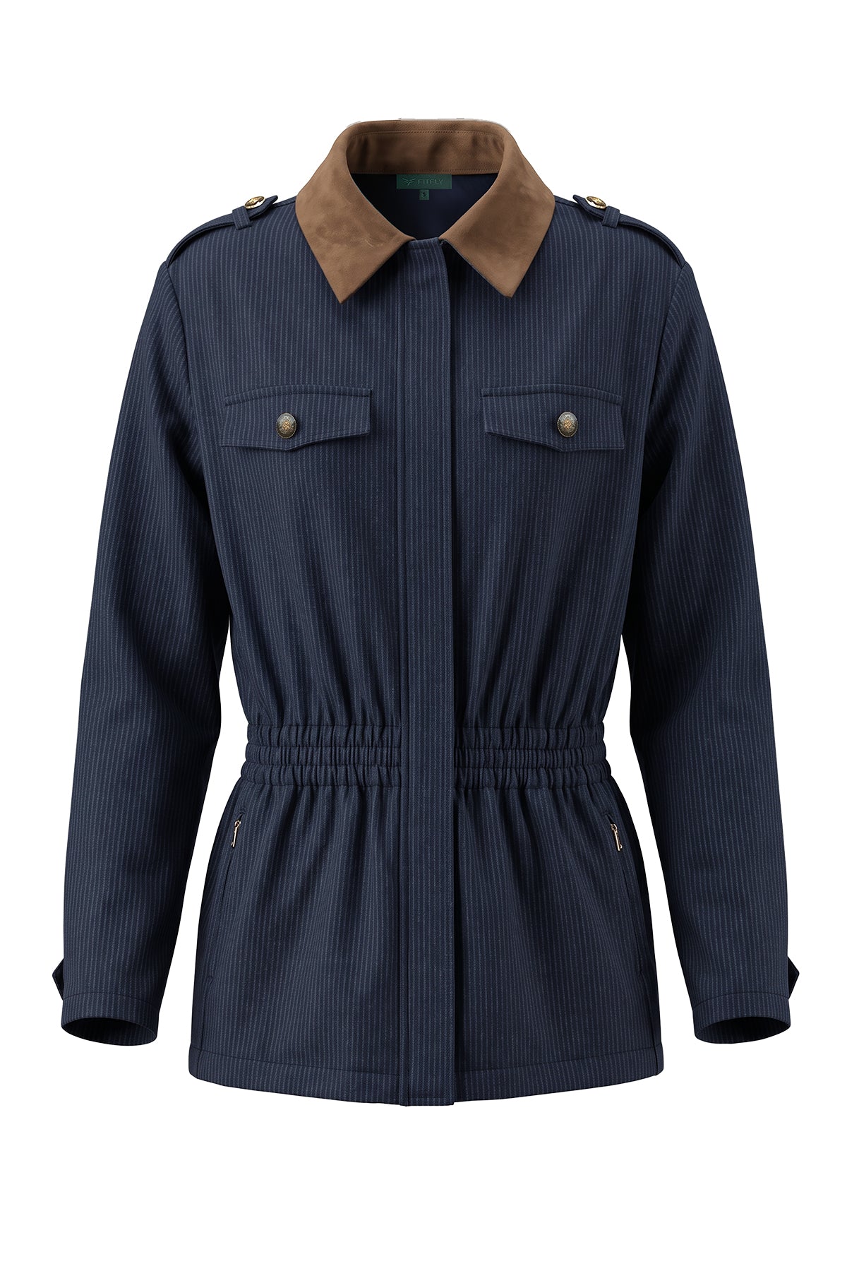 Kadın Çizgili Denim Görünümlü Lastik Belli Ceket-WFWCE0035
