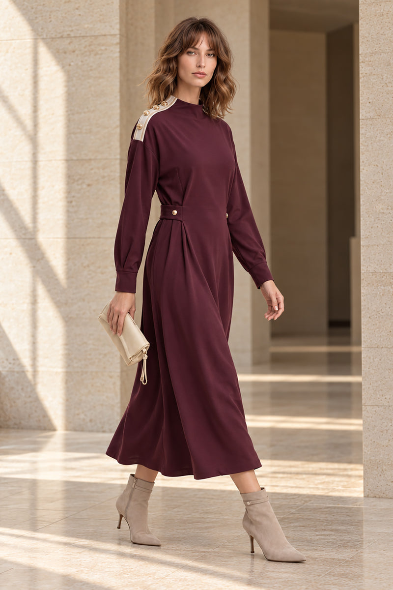 Kadın Bordo Lyocell Elbise-WFWEL0119