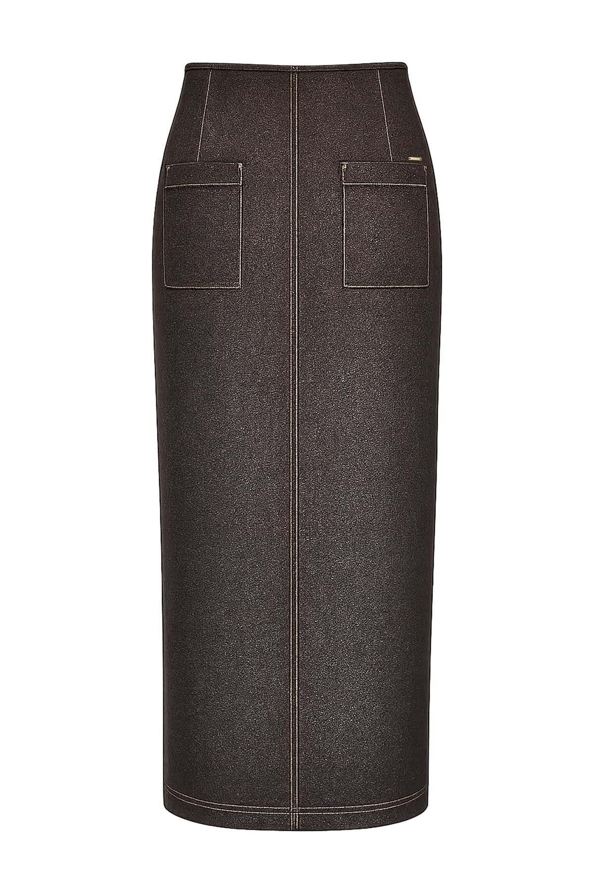 Kadın Kahverengi Denim Görünümlü Yırtmaçlı Maxi Etek-WFWET0085