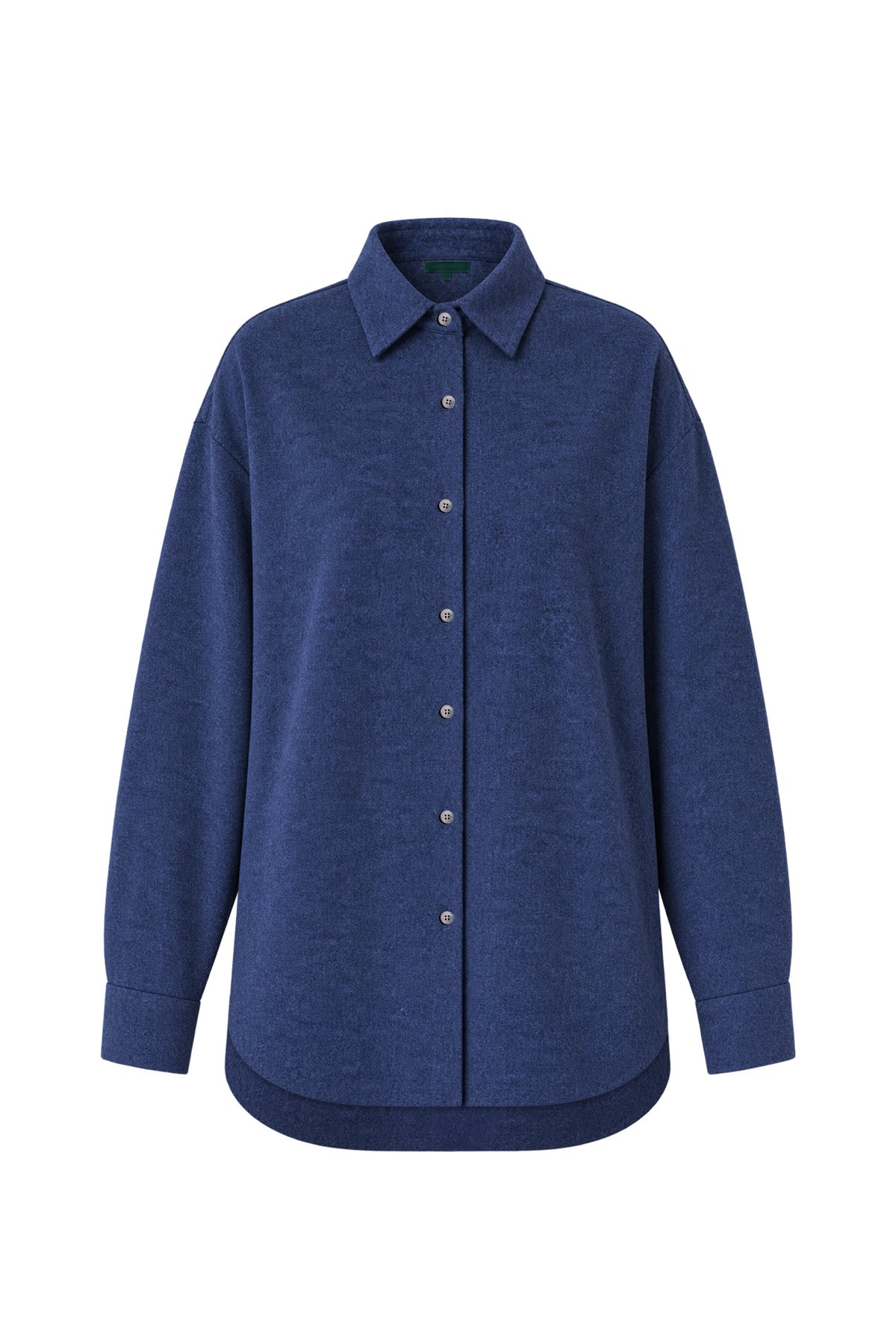 Kadın Lacivert Denim Melanj Yün Dokulu Oversize Gömlek-WFWGM0059