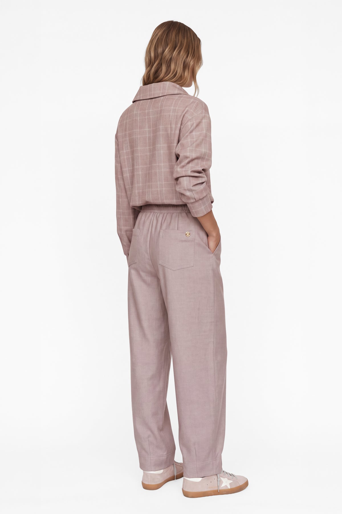 Kadın Pudra Pembe Pamuklu Polo Yaka Sweatshirt-WFWSW0081