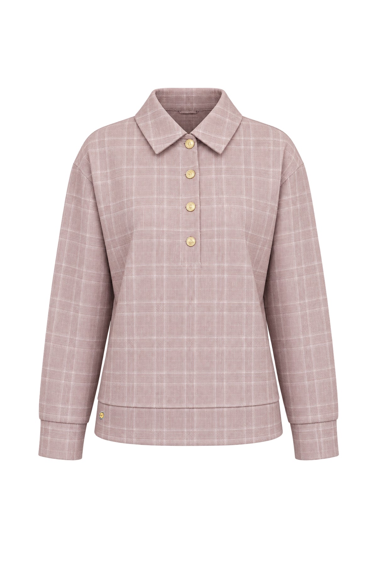 Kadın Pudra Pembe Pamuklu Polo Yaka Sweatshirt-WFWSW0081