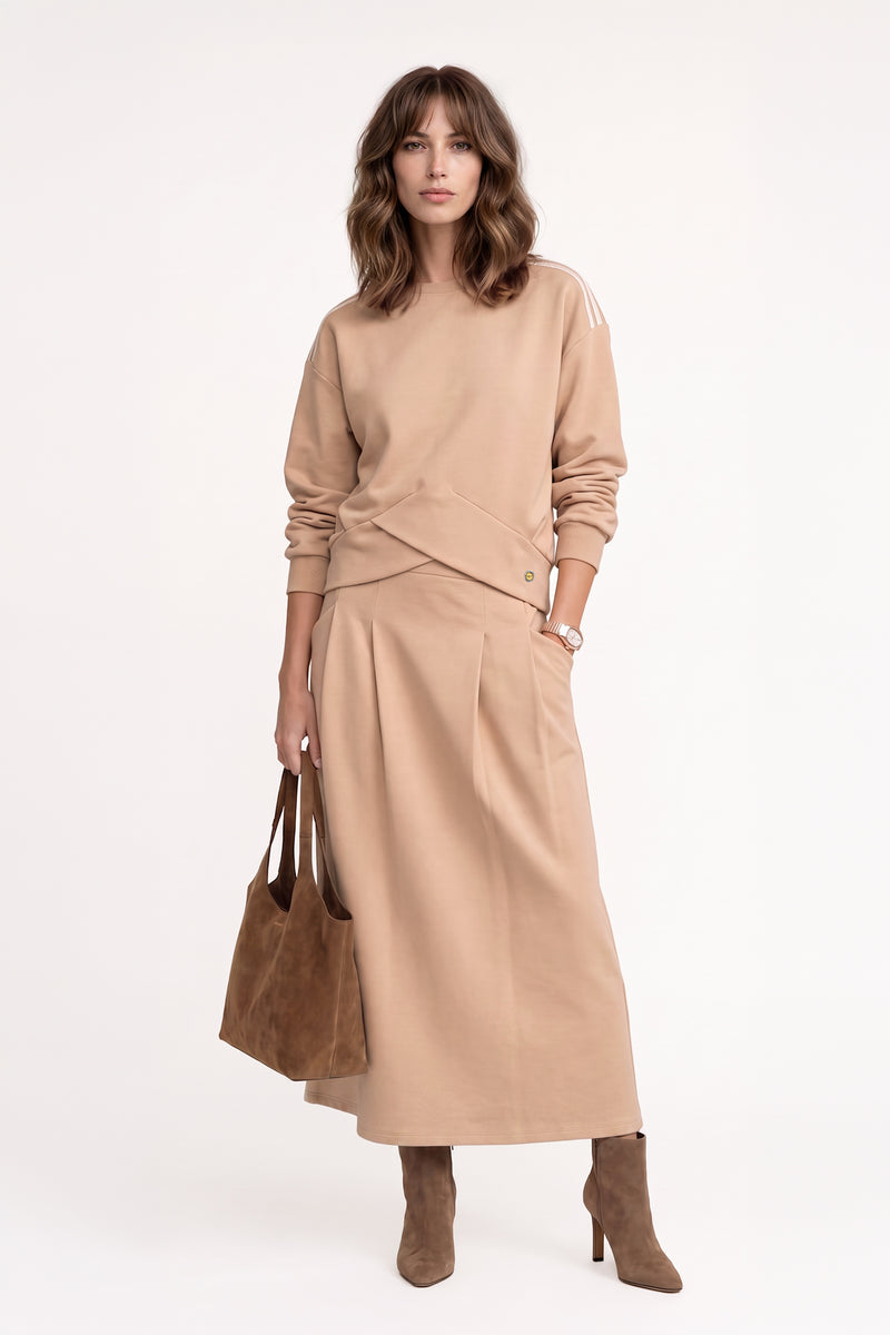 Kadın Ecru Modal Bluz ve Etek Takımı-WFWTK0118