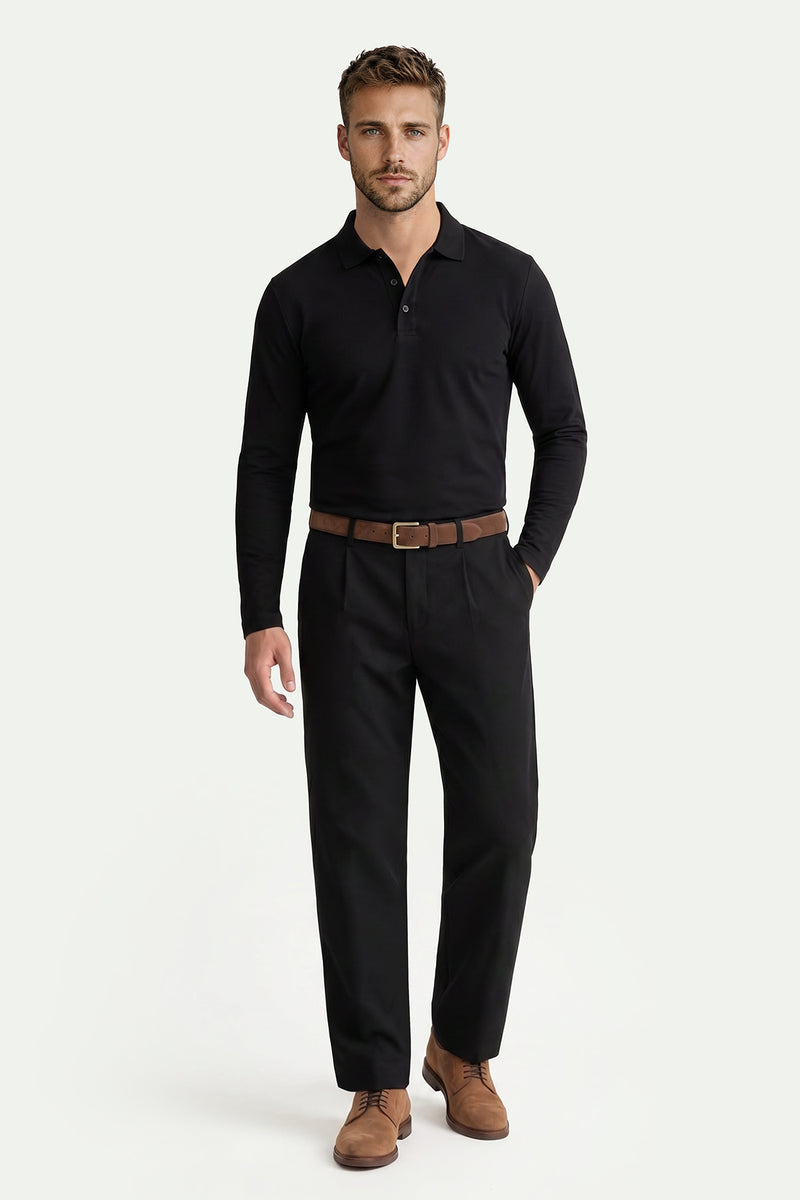 Erkek Siyah Lyocell 3/4 Polo T-Shirt-SFMTI1024