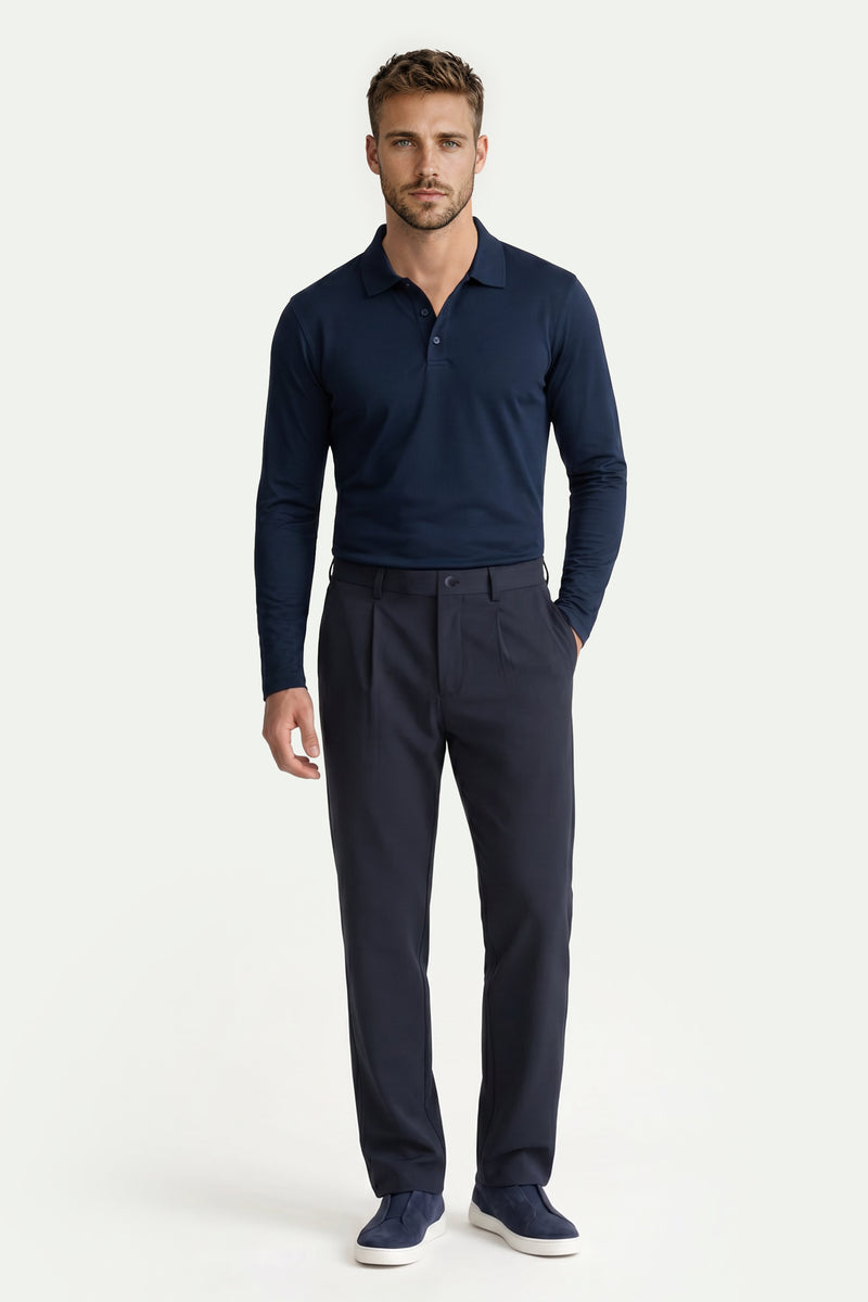 Erkek Lacivert Lyocell 3/4 Polo T-Shirt-SFMTI1024