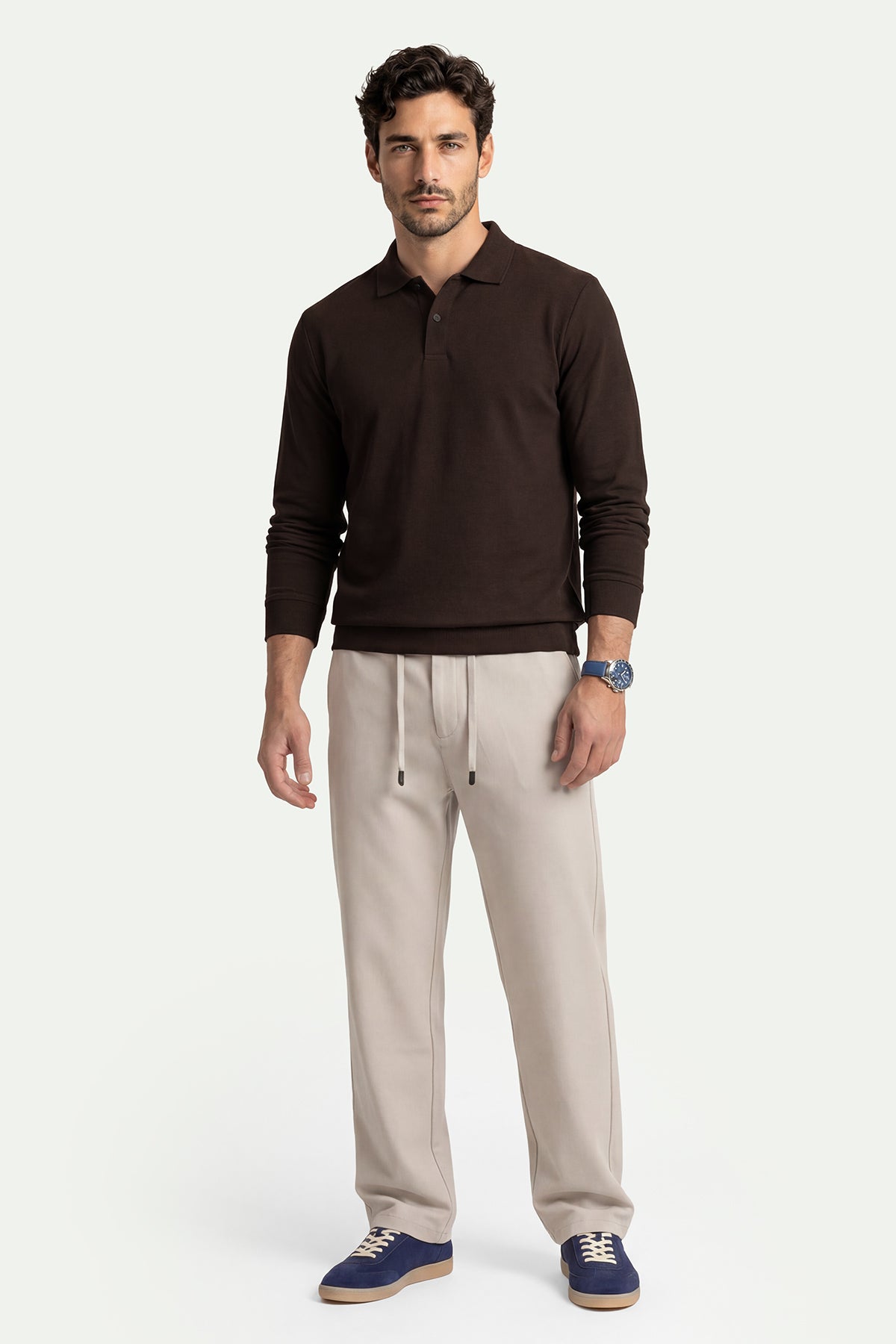 Erkek Kahverengi Lyocell 3/4 Polo T-Shirt-SFMTI1024