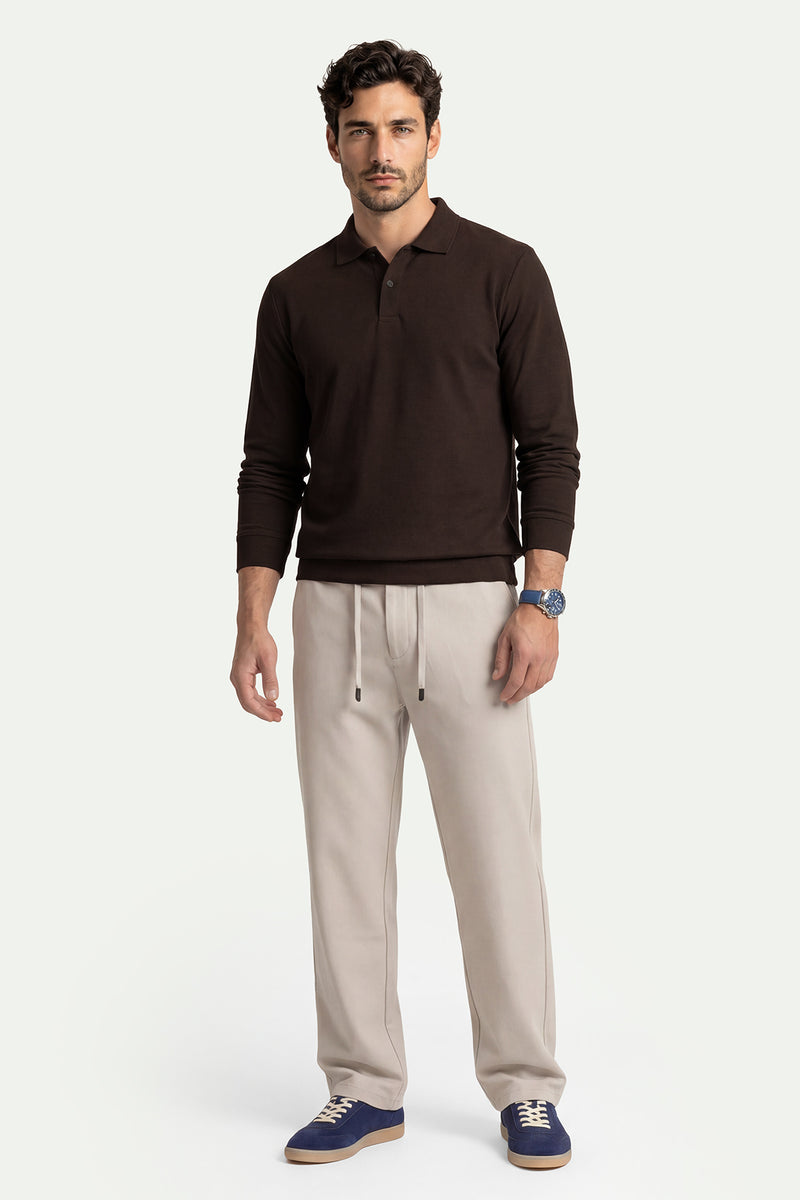 Erkek Kahverengi Lyocell 3/4 Polo T-Shirt-SFMTI1024