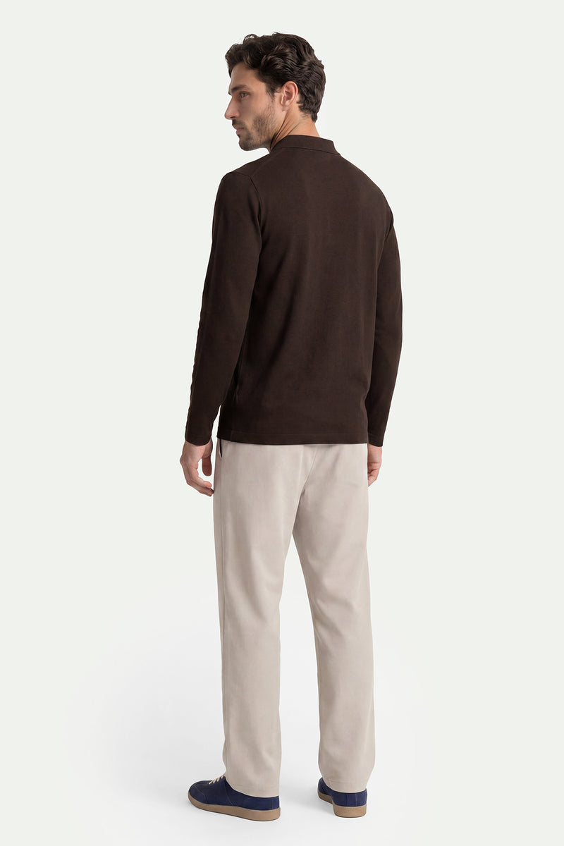 Erkek Kahverengi Lyocell 3/4 Polo T-Shirt-SFMTI1024