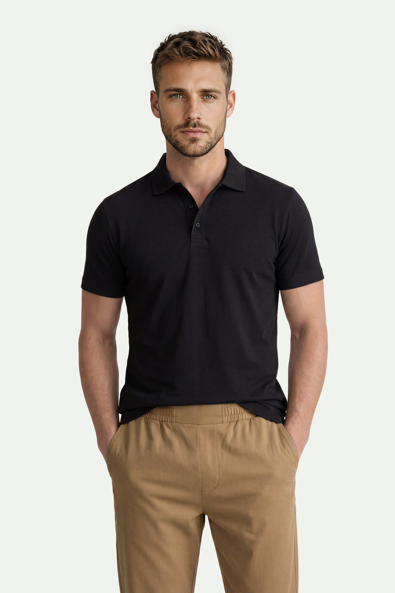 Erkek Siyah Lyocell Polo T-Shirt-SFMTI1025