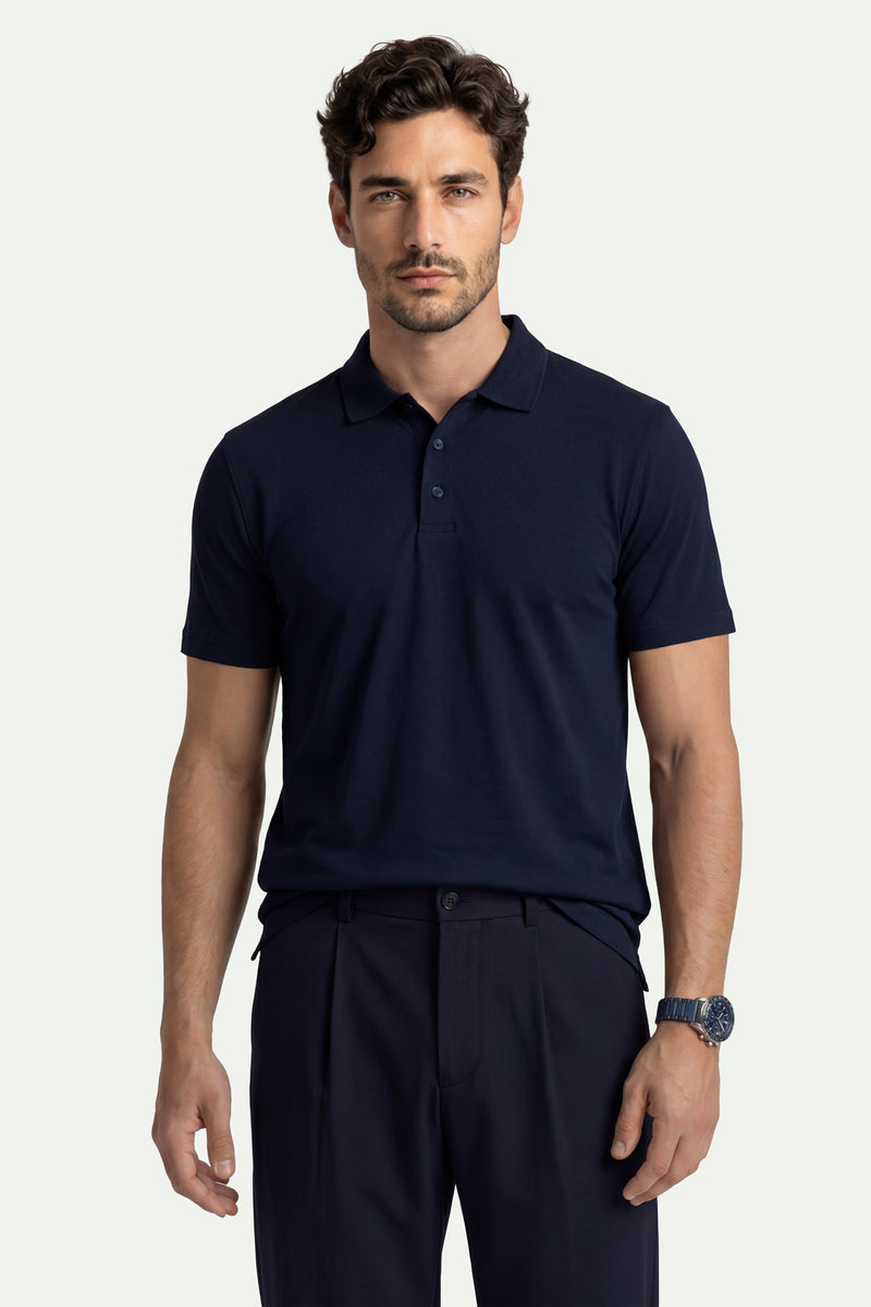 Erkek Lacivert Lyocell Polo T-Shirt-SFMTI1025