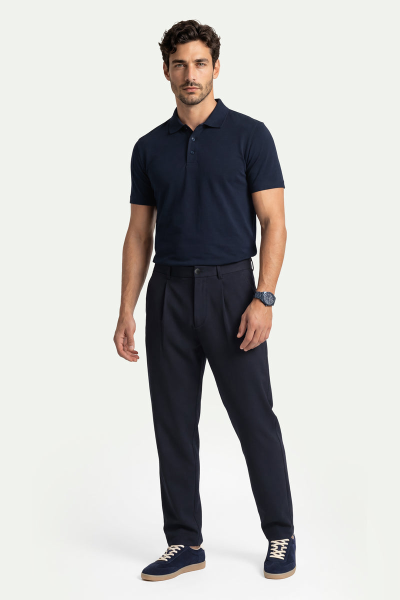 Erkek Lacivert Lyocell Polo T-Shirt-SFMTI1025