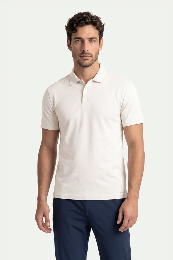 Erkek Kırık Beyaz Lyocell Polo T-Shirt-SFMTI1025