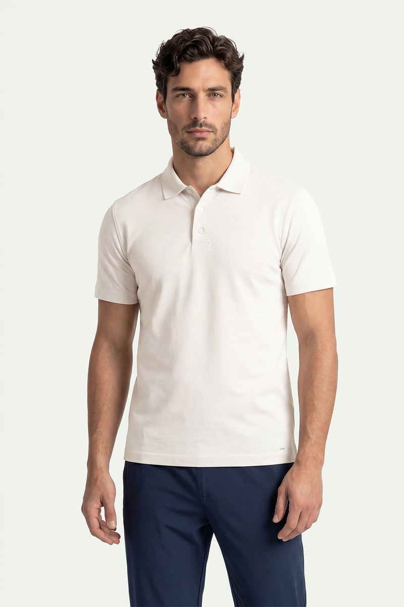 Erkek Kırık Beyaz Lyocell Polo T-Shirt-SFMTI1025