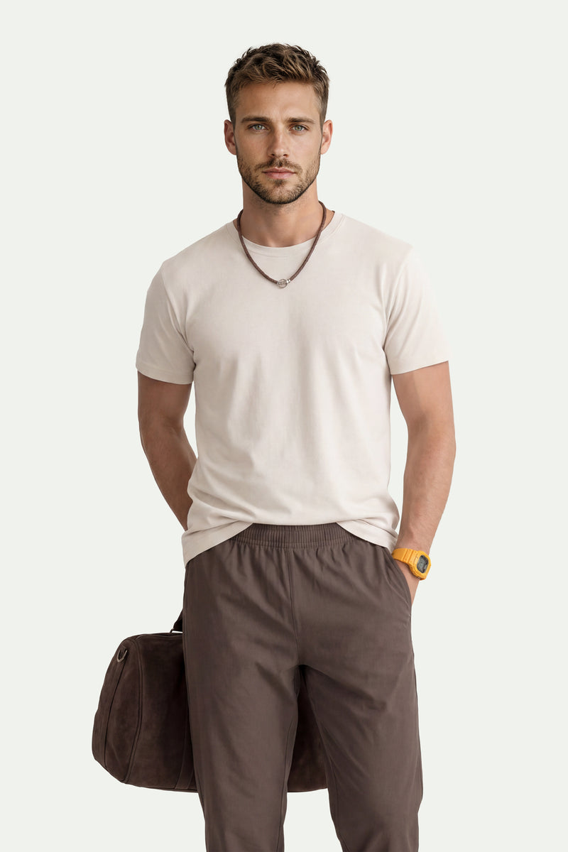 Erkek Taş Lyocell Oversize T-Shirt-SFMTI1029