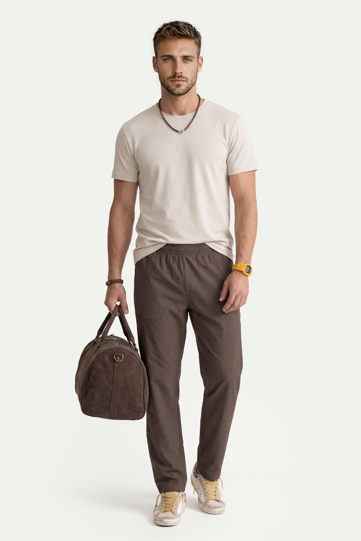 Erkek Taş Lyocell Oversize T-Shirt-SFMTI1029