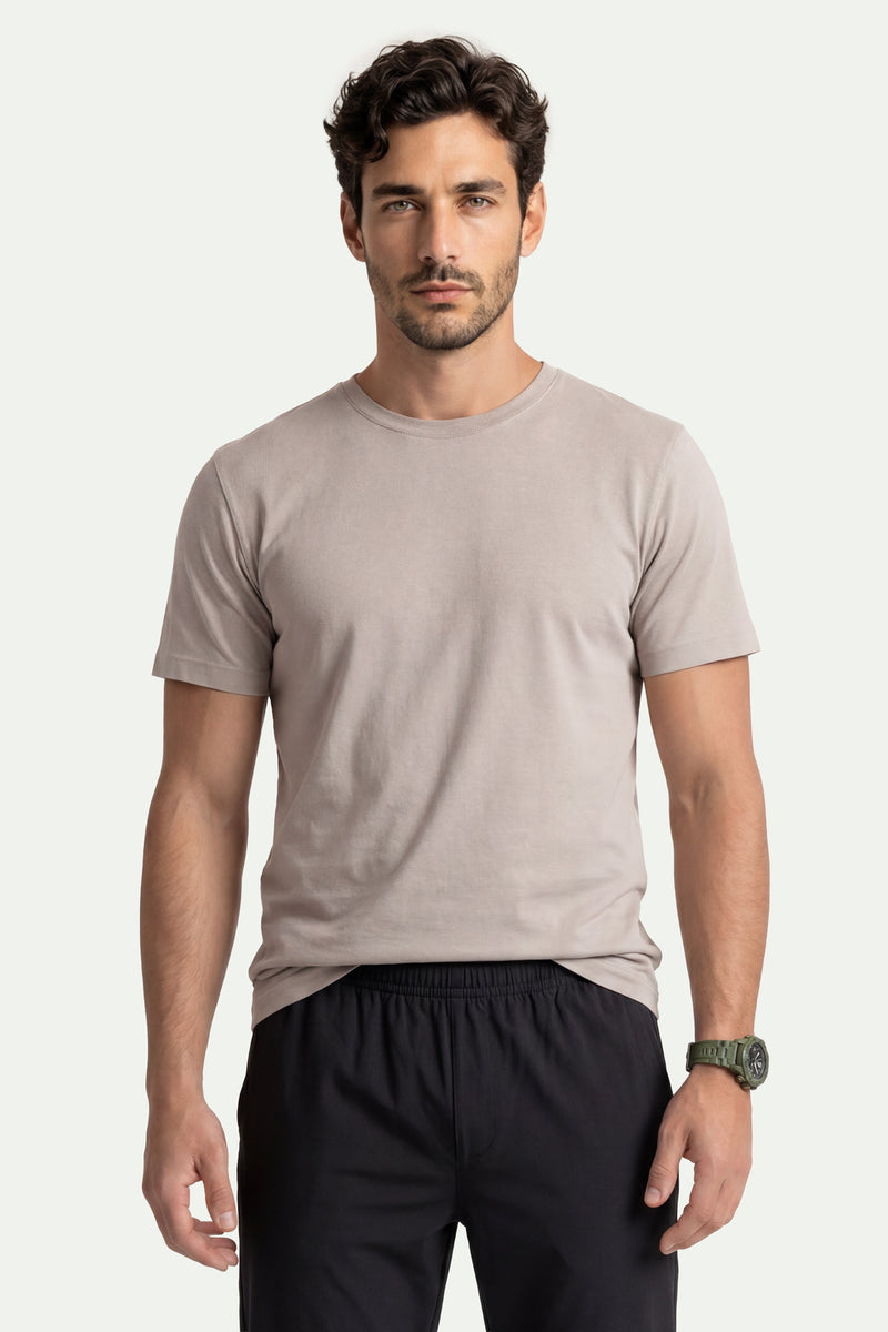 Erkek Vizon Lyocell Oversize T-Shirt-SFMTI1029