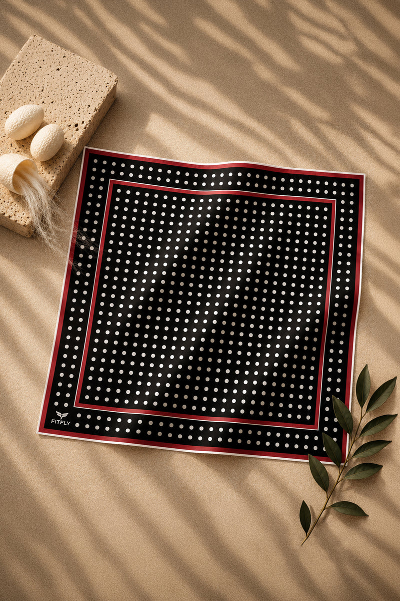 Puantiye Desenli Fitilli İpek Siyah Fular-26SFWFU0033