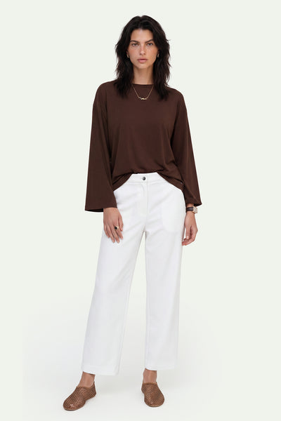 Kadın Kahverengi Lyocell Oversize 3/4 T-Shirt-SFWTI0022