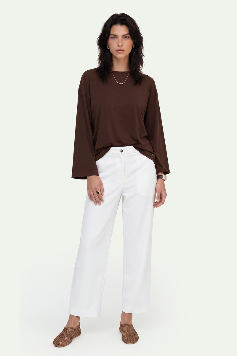 Kadın Kahverengi Lyocell Oversize 3/4 T-Shirt-SFWTI0022