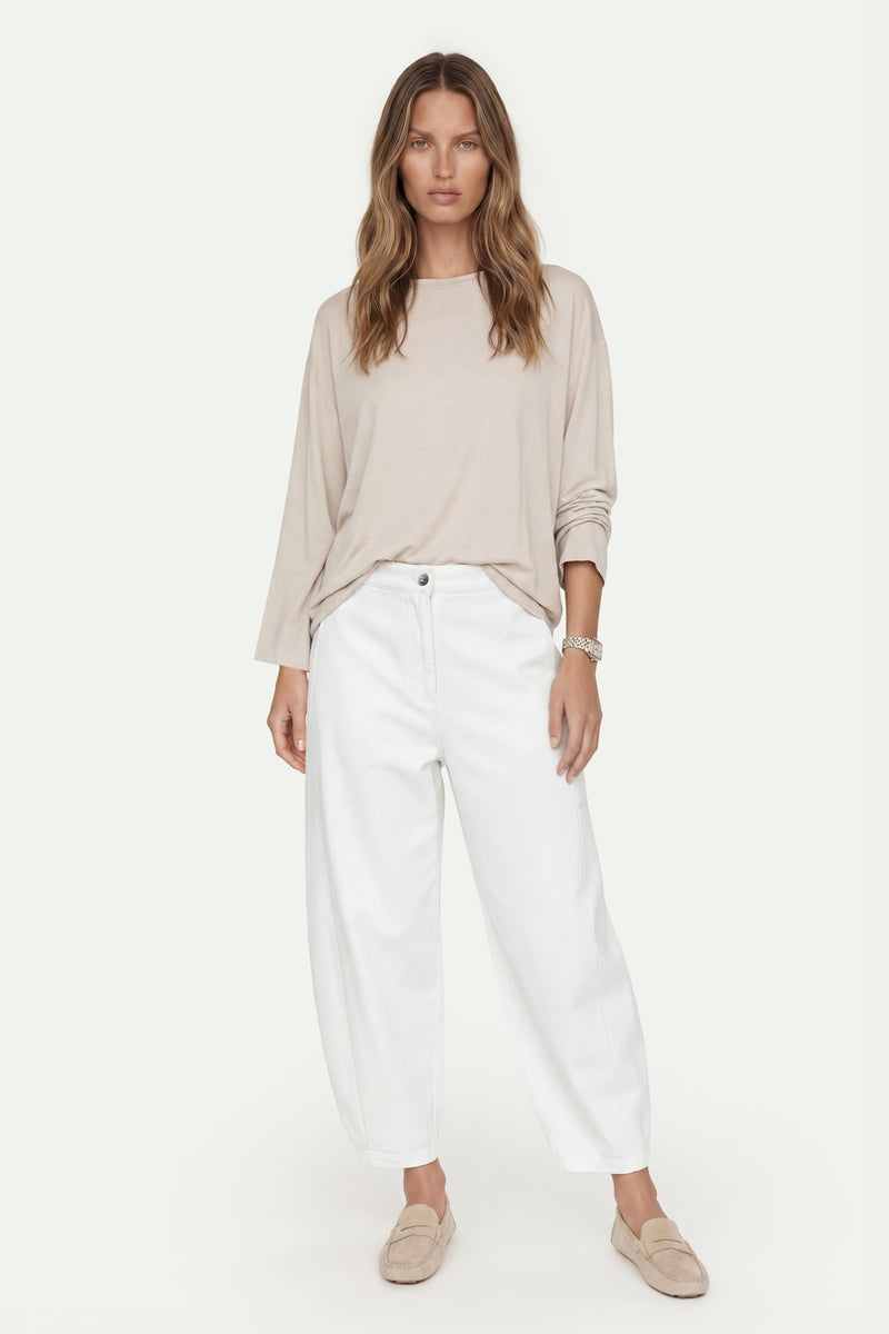 Kadın Taş Lyocell Oversize 3/4 T-Shirt-SFWTI0022