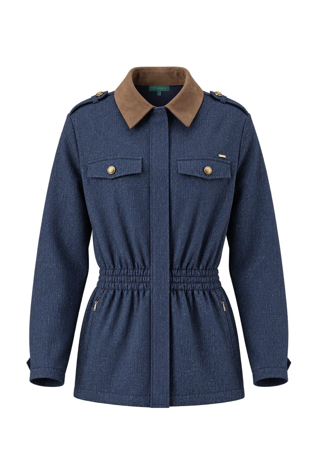 Kadın Mavi Denim Görünümlü Lastik Belli Ceket-WFWCE0035