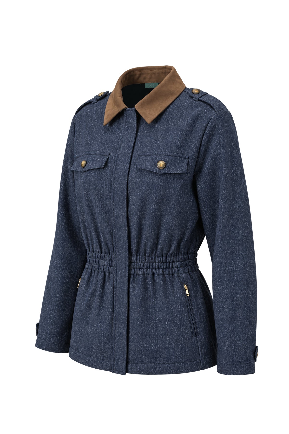 Kadın Mavi Denim Görünümlü Lastik Belli Ceket-WFWCE0035