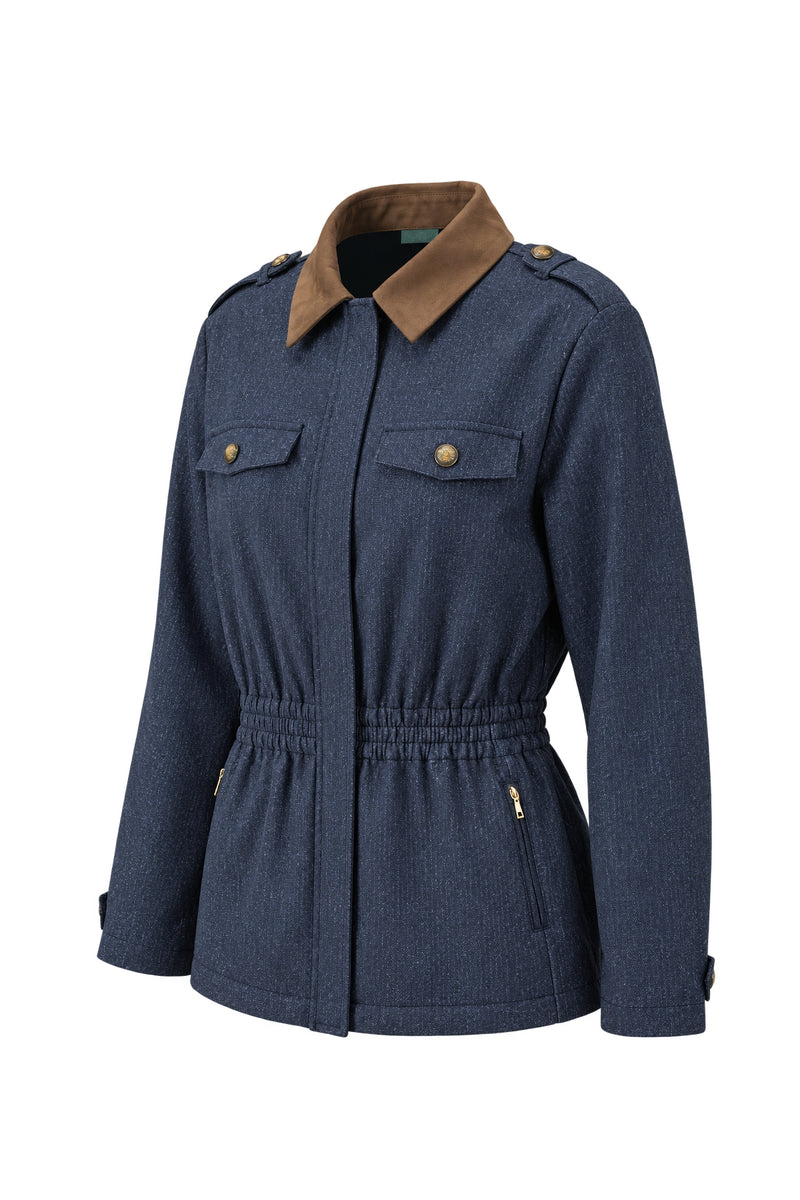 Kadın Mavi Denim Görünümlü Lastik Belli Ceket-WFWCE0035