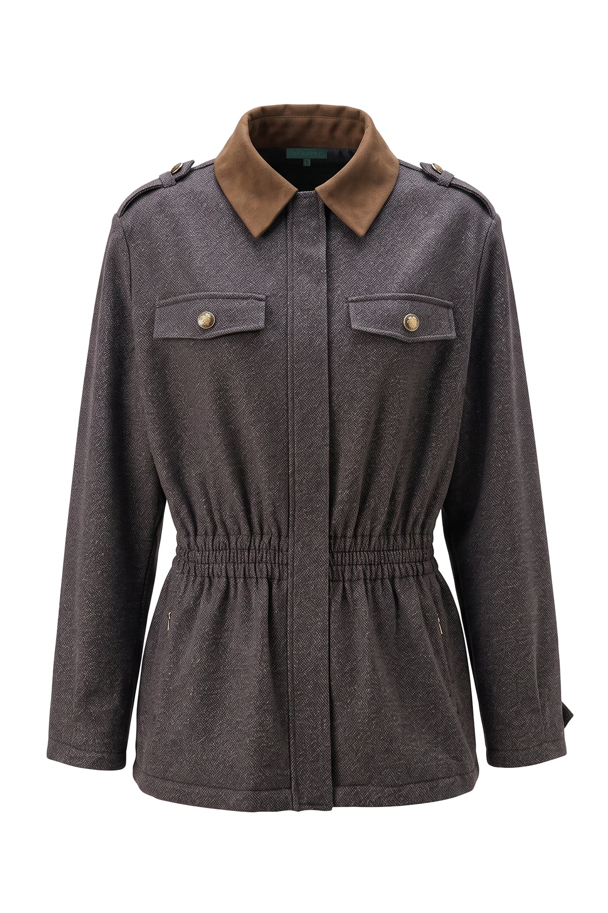 Kadın Kahverengi Denim Görünümlü Lastik Belli Ceket-WFWCE0035