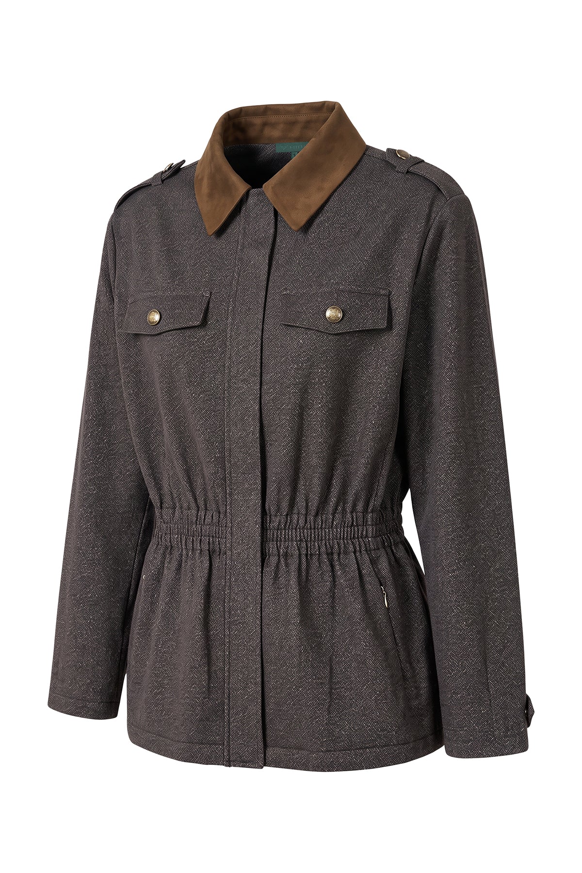 Kadın Kahverengi Denim Görünümlü Lastik Belli Ceket-WFWCE0035