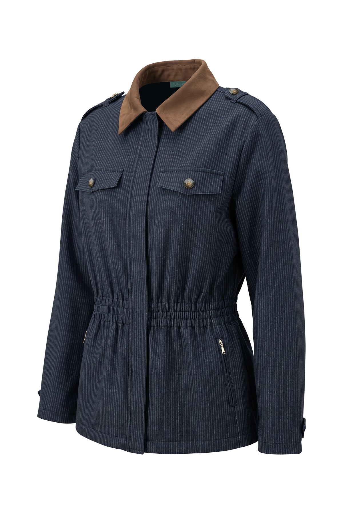 Kadın Çizgili Denim Görünümlü Lastik Belli Ceket-WFWCE0035
