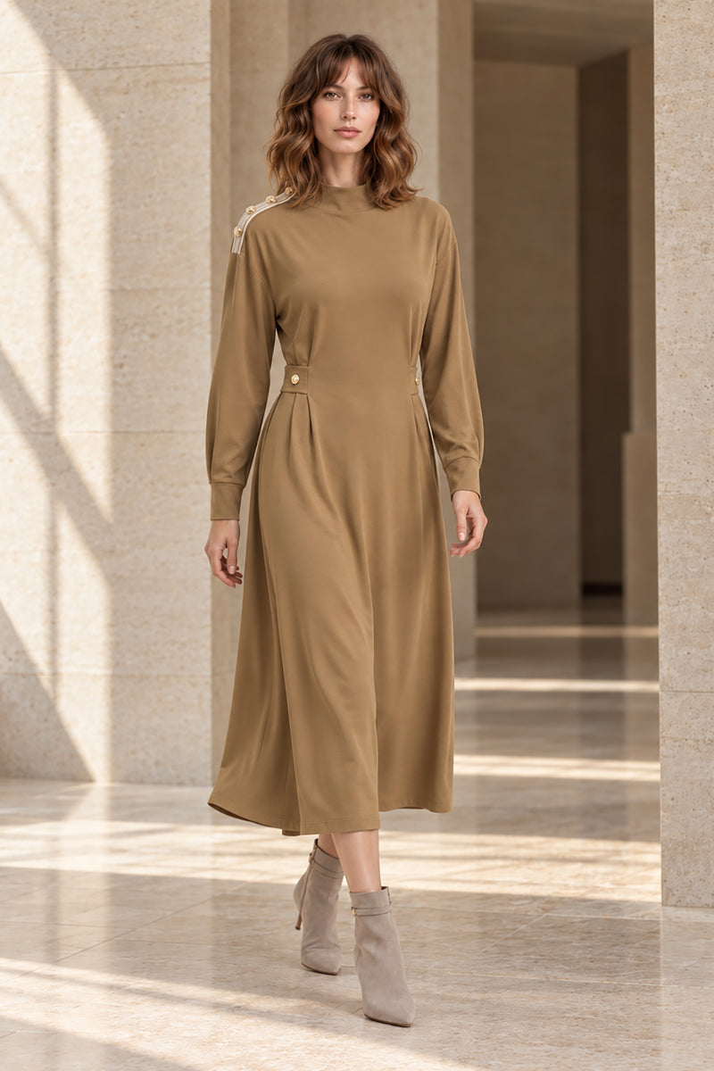 Kadın Camel Lyocell Elbise-WFWEL0119