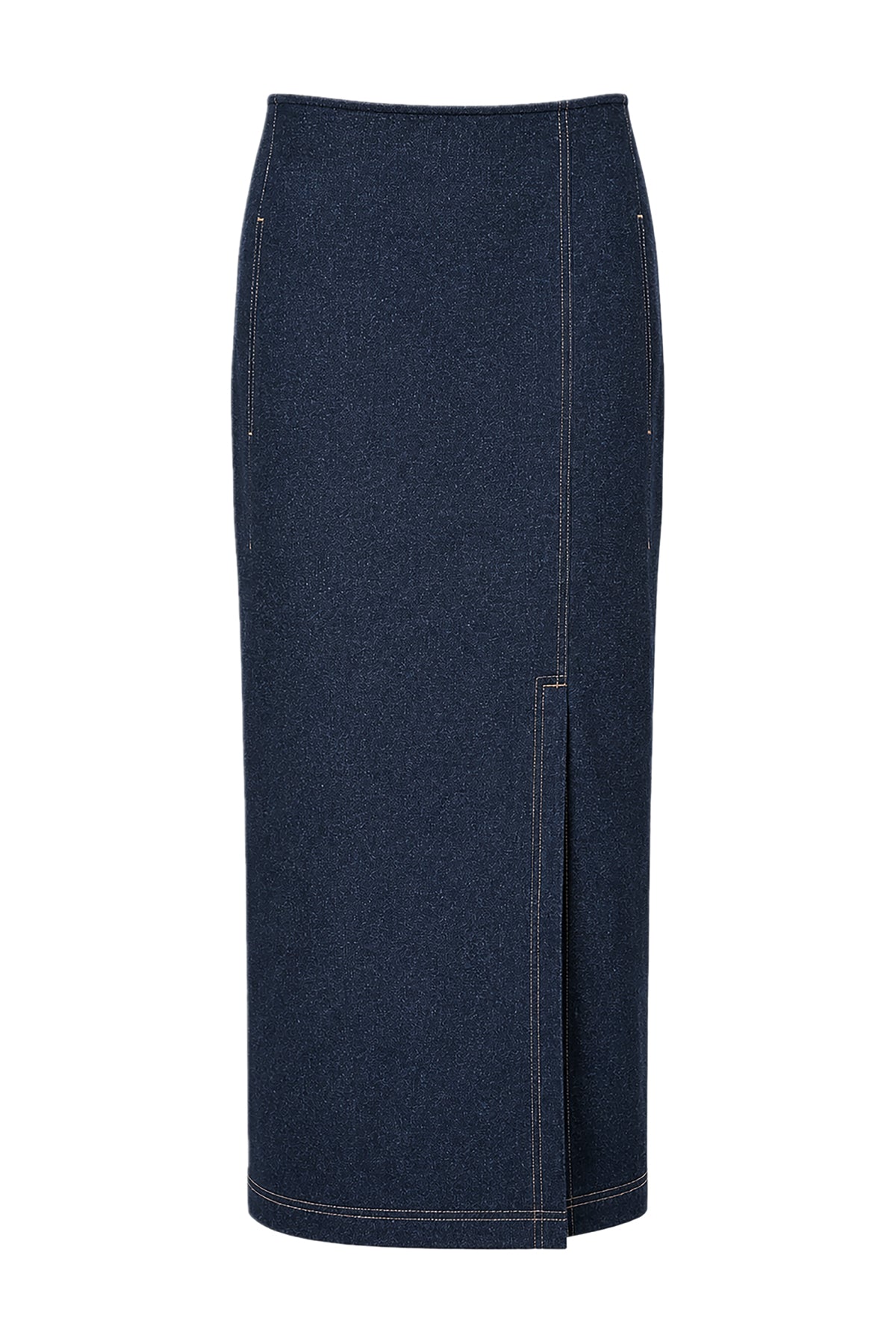 Kadın Mavi Denim Görünümlü Yırtmaçlı Maxi Etek-WFWET0085