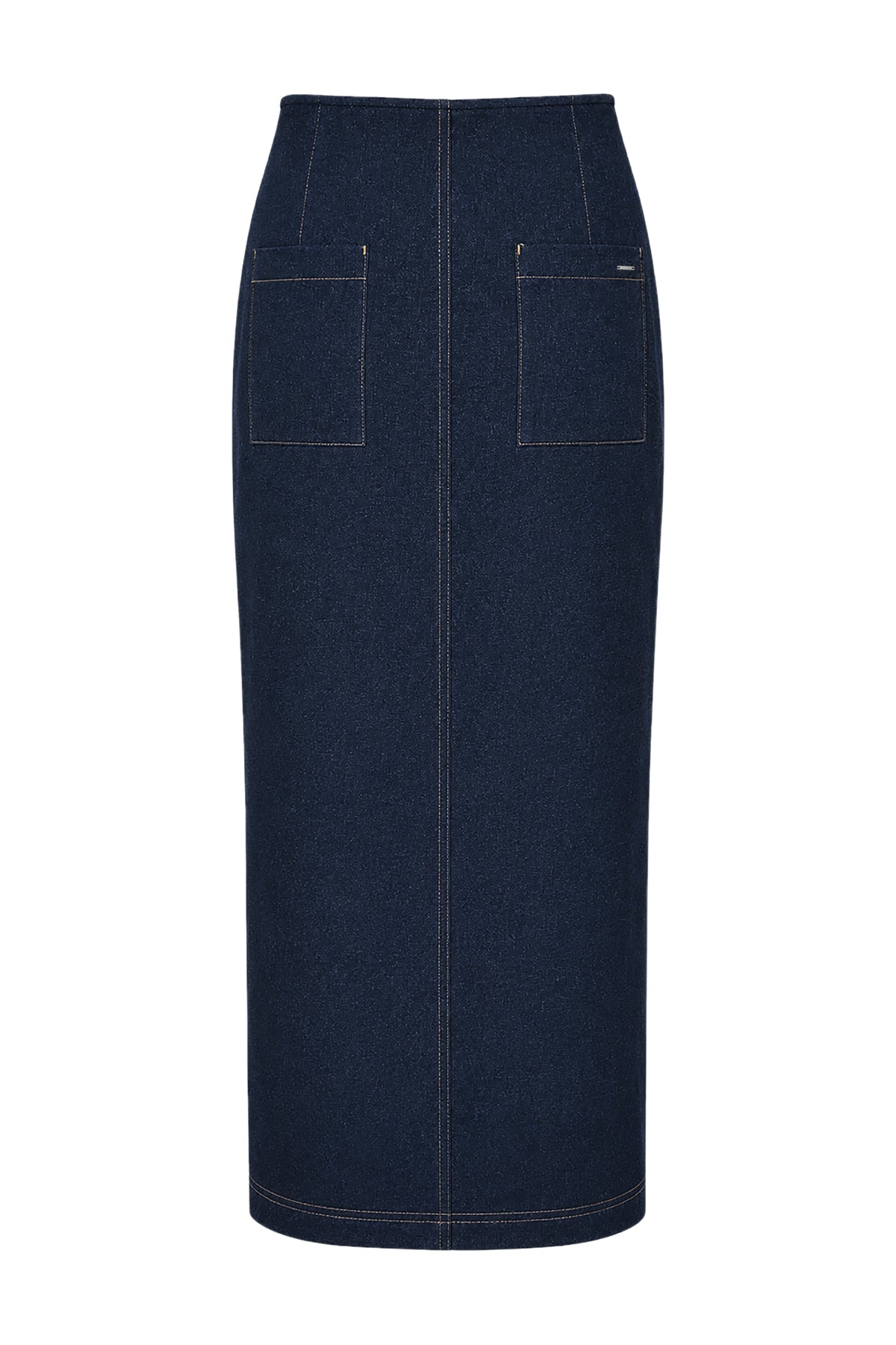Kadın Mavi Denim Görünümlü Yırtmaçlı Maxi Etek-WFWET0085