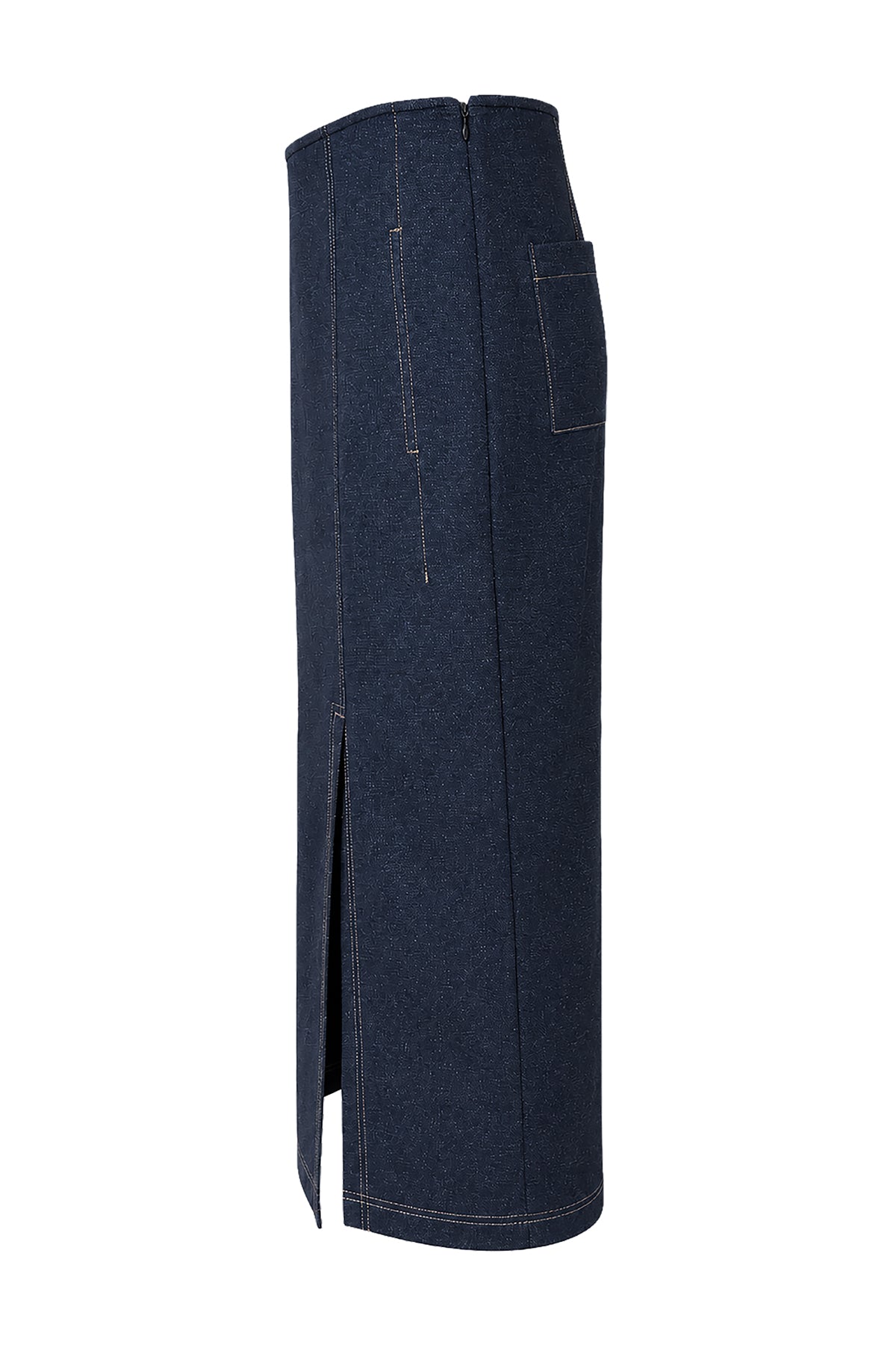 Kadın Mavi Denim Görünümlü Yırtmaçlı Maxi Etek-WFWET0085