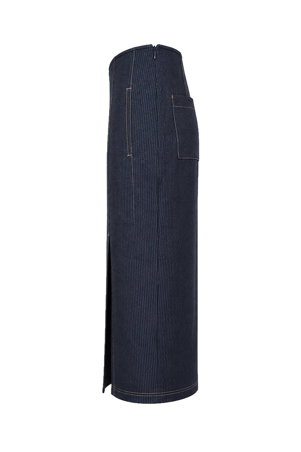 Kadın Çizgili Denim Görünümlü Yırtmaçlı Maxi Etek-WFWET0085