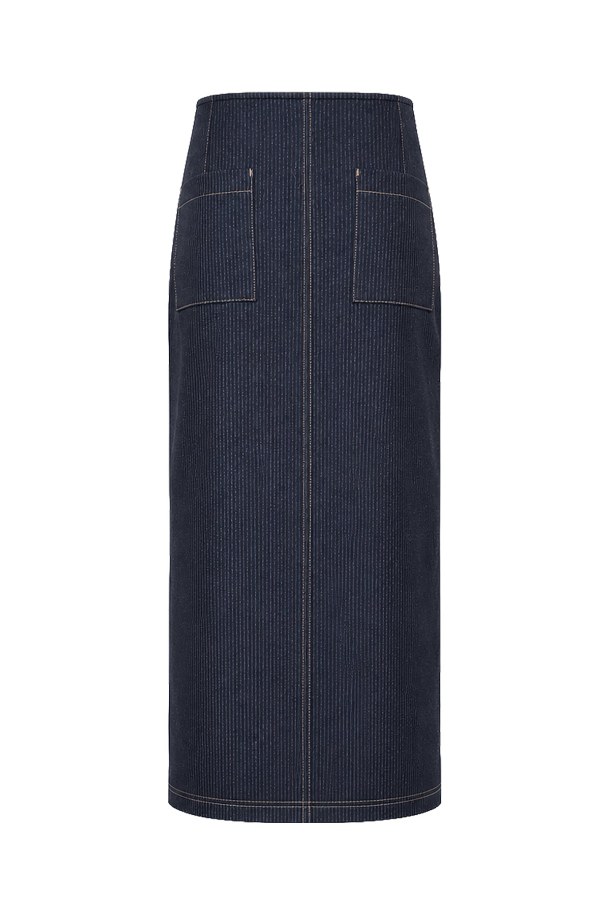 Kadın Çizgili Denim Görünümlü Yırtmaçlı Maxi Etek-WFWET0085
