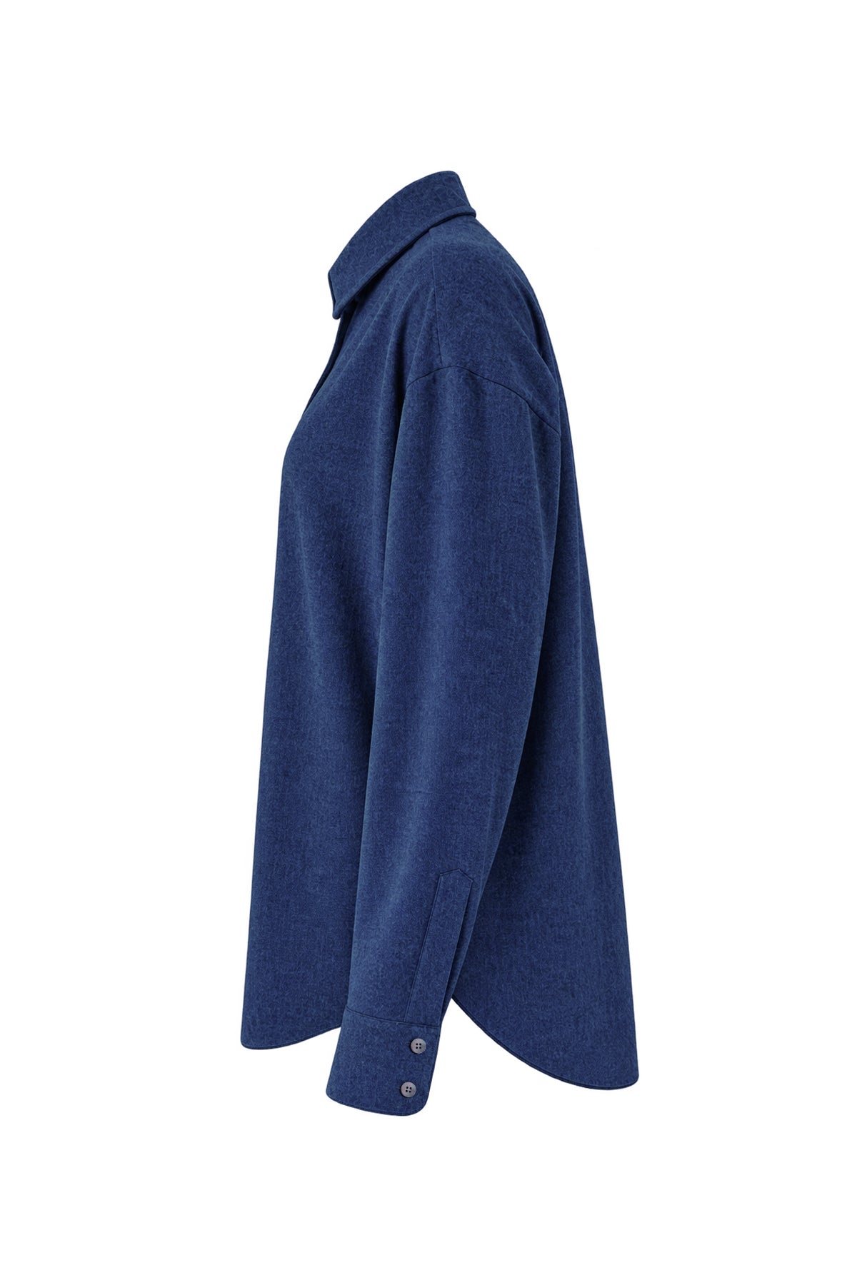 Kadın Lacivert Denim Melanj Yün Dokulu Oversize Gömlek-WFWGM0059