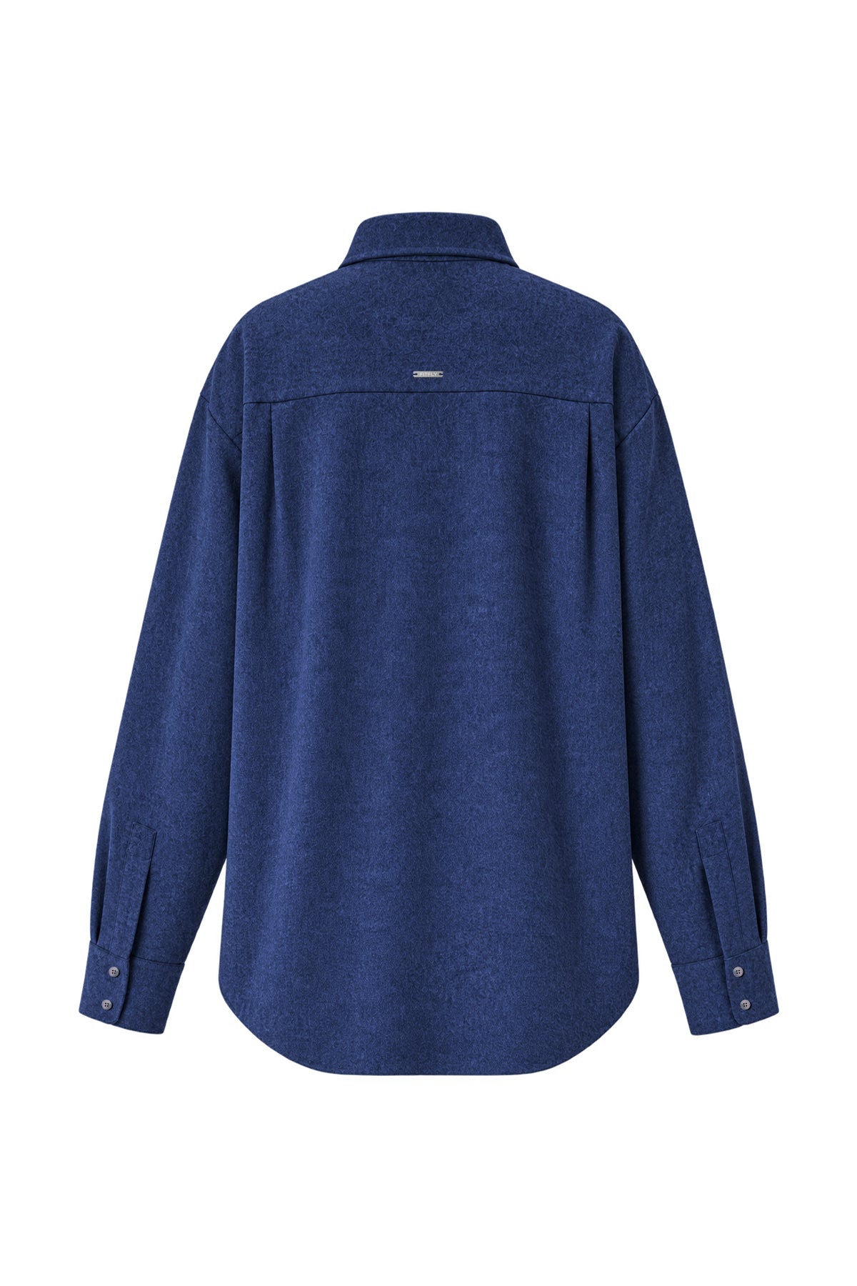 Kadın Lacivert Denim Melanj Yün Dokulu Oversize Gömlek-WFWGM0059